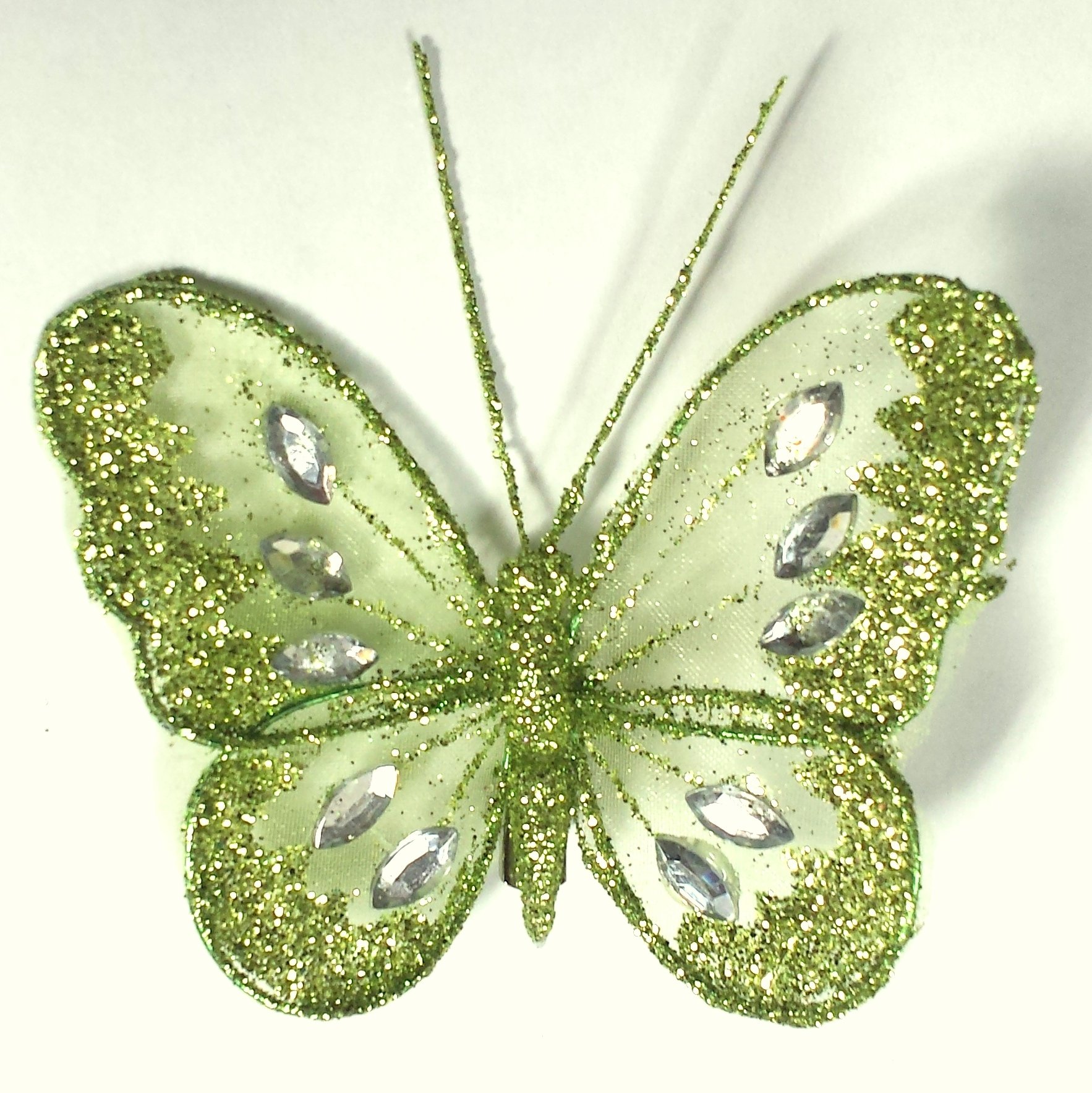 Homestreet Butterflies Green Butterflies With Glitter Diamante Body And Clip On Butterfly Reverse (Green)
