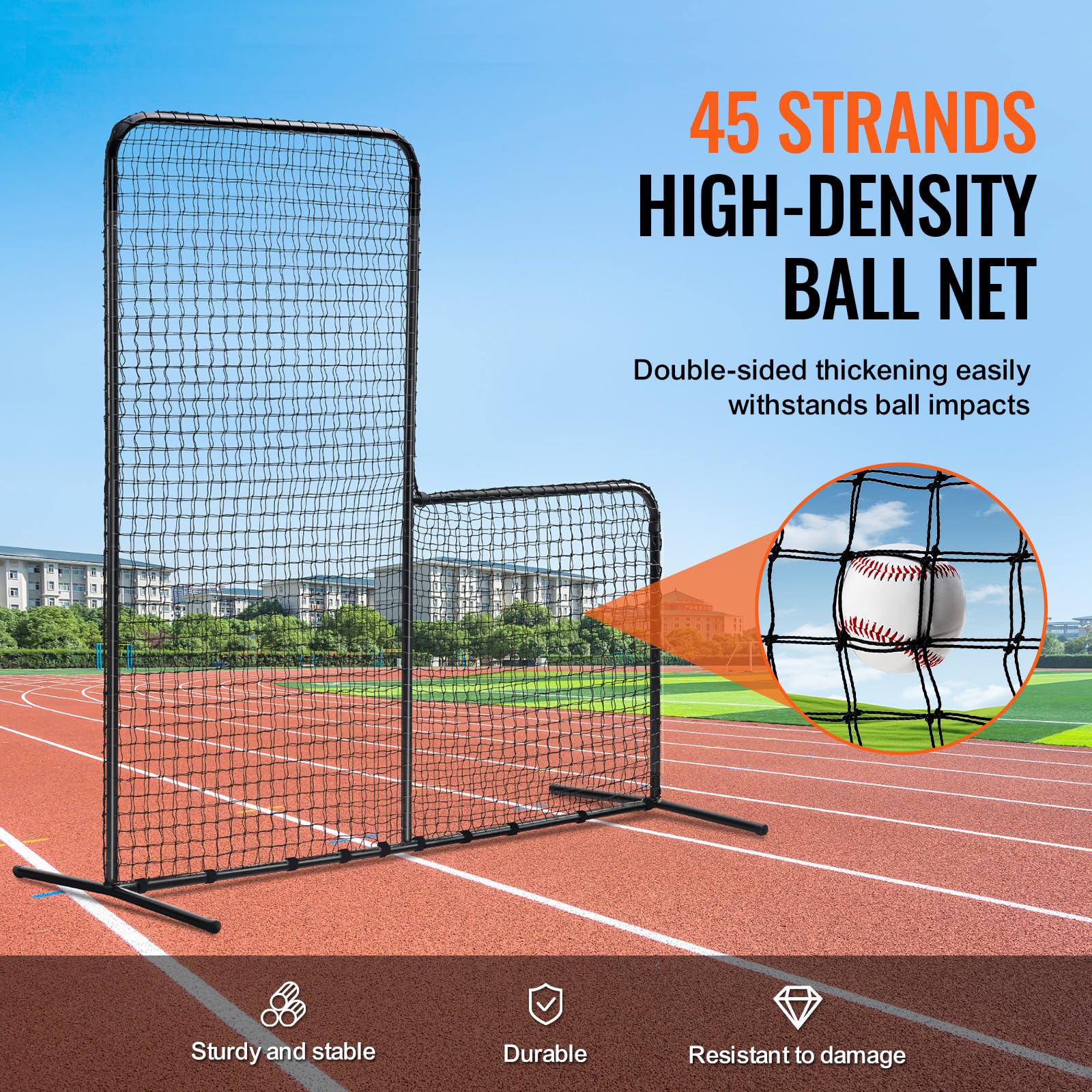 VEVOR Baseball L-Type Batting Cage Net 84" x 38" x 84" Safety Umbrella, Portable Baseball Softball Net with Carry Bag & Ground Stakes