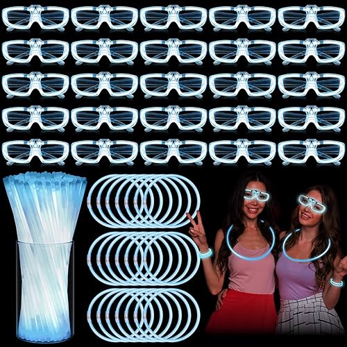 Jenaai 100 piezas que brillan en la oscuridad, suministros para fiestas, 25 pares de lentes LED, varillas luminosas, collares para Navidad