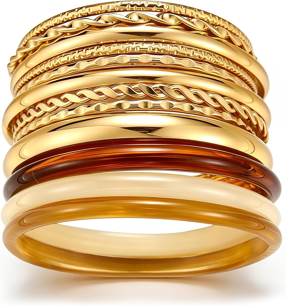 ÌF ME Gold Bangle Bracelets for Women, Indian Bangles Stackable Set, Multi Layer Textured 18K Gold Plated Chunky Bracelets Boho Jewelrys Set