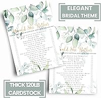 Vista 4 de Greenery - Juegos de despedida de soltera – 25 tarjetas – Quién conoce mejor a la novia y si prefiere – Diseños botánicos rústicos para recepción