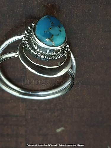 Miniatura 4 de Anillo azul de cobre turquesa, plata de ley 925, anillo en forma de media luna, anillo de dos bandas, Boho Chic, joyería de boda de promesa, anillo