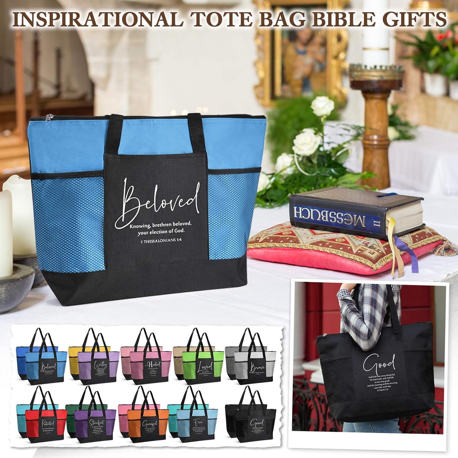 Talltalk 20 Pcs Christian Mother's Gift Tote Bags for Women Religious Scripture Gifts Bag for Church Bible Study Teacher