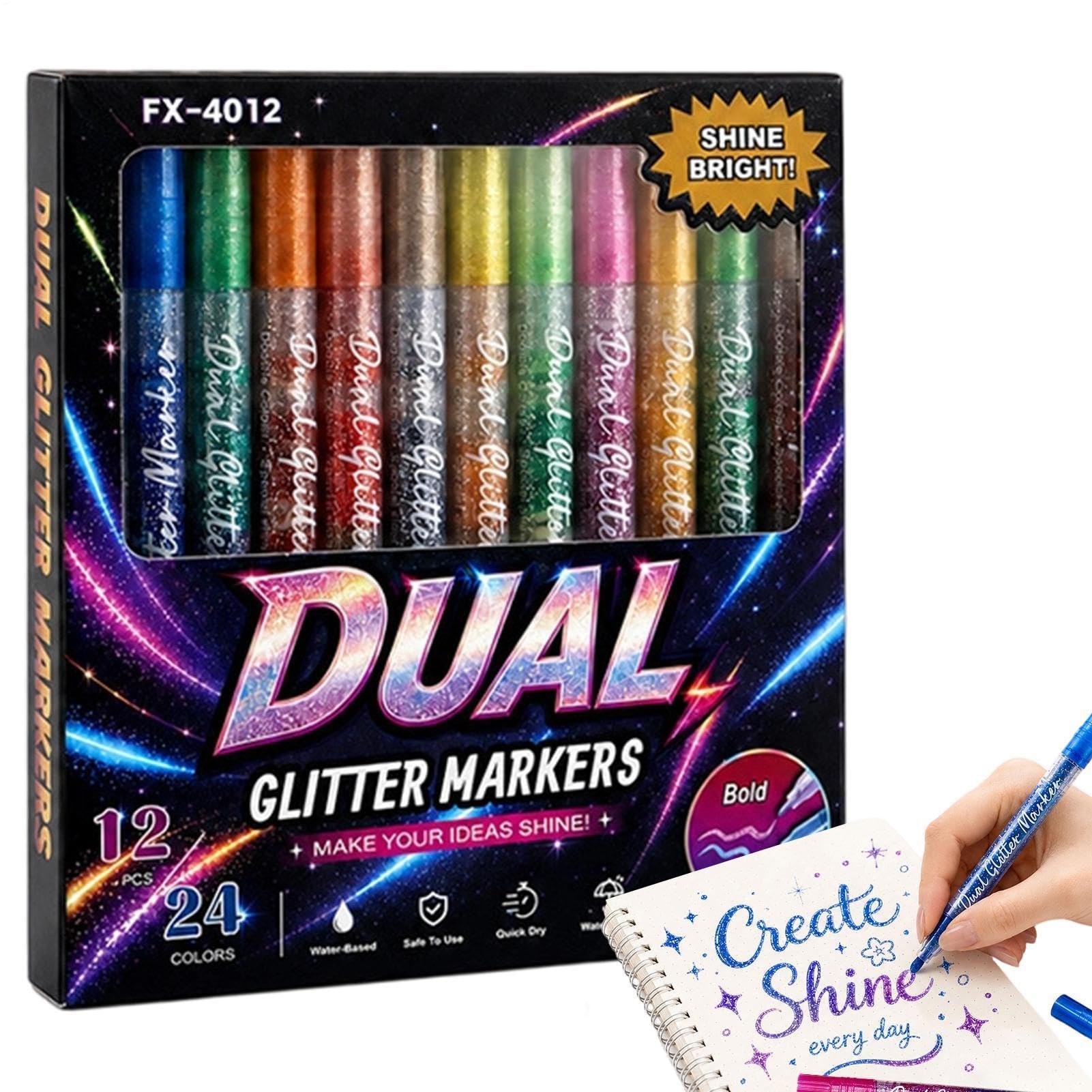 Générique Feutres Pailletés | Feutres Brush Double Pointe 24 Couleurs