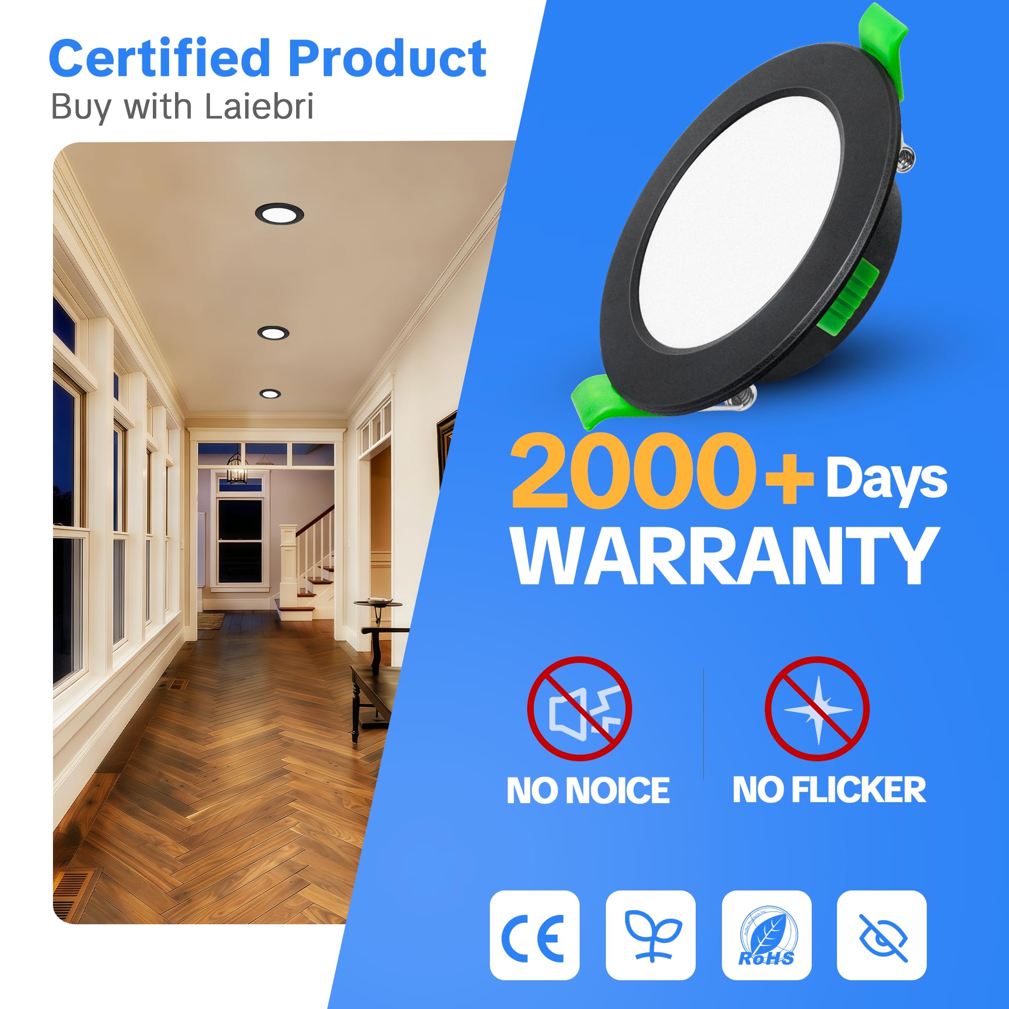 Juego de 10 focos LED empotrables negros de 230 V - Focos de techo extra planos IP44 - Ø 75-90 mm, 6W, 600lm, 2700 K/4000 K/6000 K, Iluminación LED para baño, salón y cocina DAW