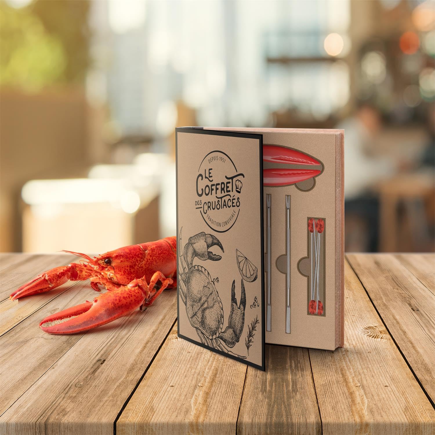 Kit d'outils pour fruits de mer - Pince à crabe en acier inoxydable - Fourchettes homard, ouvre-bol et pince à noix rouge - 13 pièces - Couverts crabes et homards de qualité supérieure dans une boîte