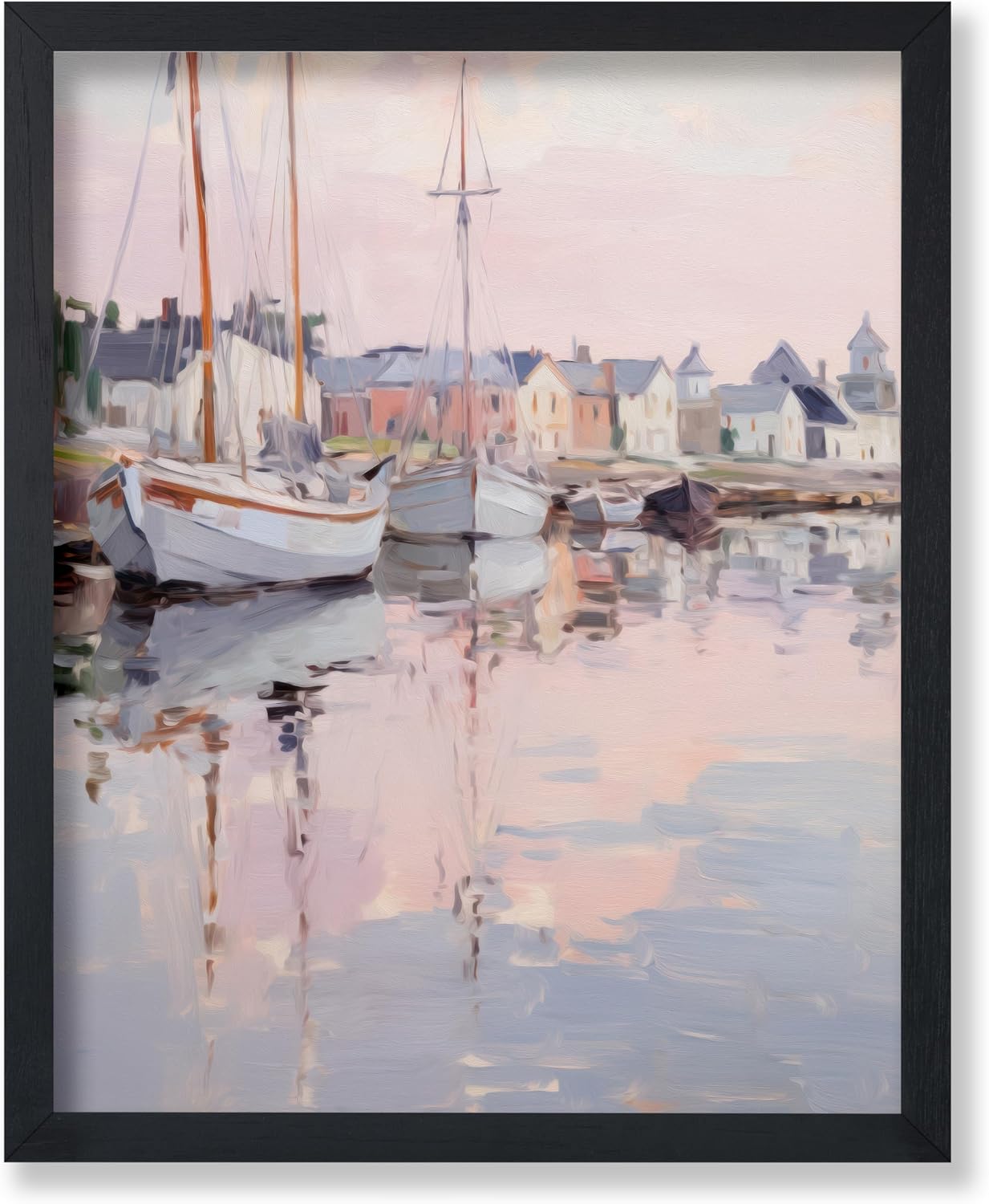 Poster Master Sailboats In Harbor Painting Poster - Retro Sailing Print - Coastal Design - Fisherman Illustration - Modern Art - Aesthetic Design - Ocean or Beach House Decor - 8x10 UNFRAMED