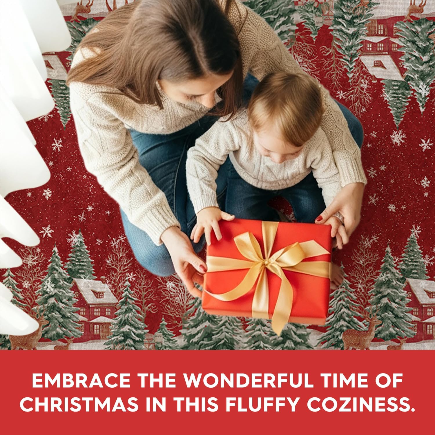 Artoid Mode Red Pine Tree Deer Christmas Door Mat, Winter Home Decor Low-Profile Non-Slip Washable Throw Rug for Kitchen Entryway Front Door Bedroom Bathroom 2x3 Feet