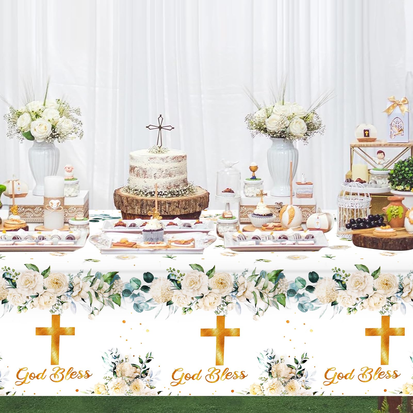 Decoration Bapteme Chemin De Table Baptême Communion - 220 X 130 Cm - Décoration Réutilisable Imperméable - Pour Garçons Et Filles Decoration Communion Garcon
