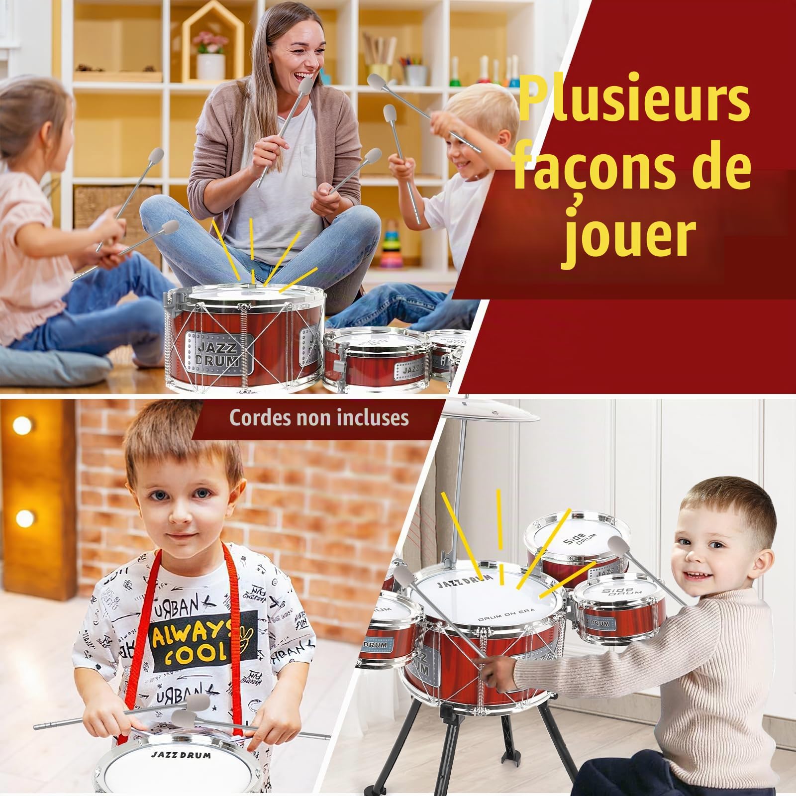 Batterie pour Enfants,Batterie Enfant Musique Instrument Jouets 3 4 5 6 Ans | Toddler Battery 5 Tambours avec Tabouret, Batterie Bebe Instrument de Musique éDucation PréCoce Jouets pour Garçons Filles