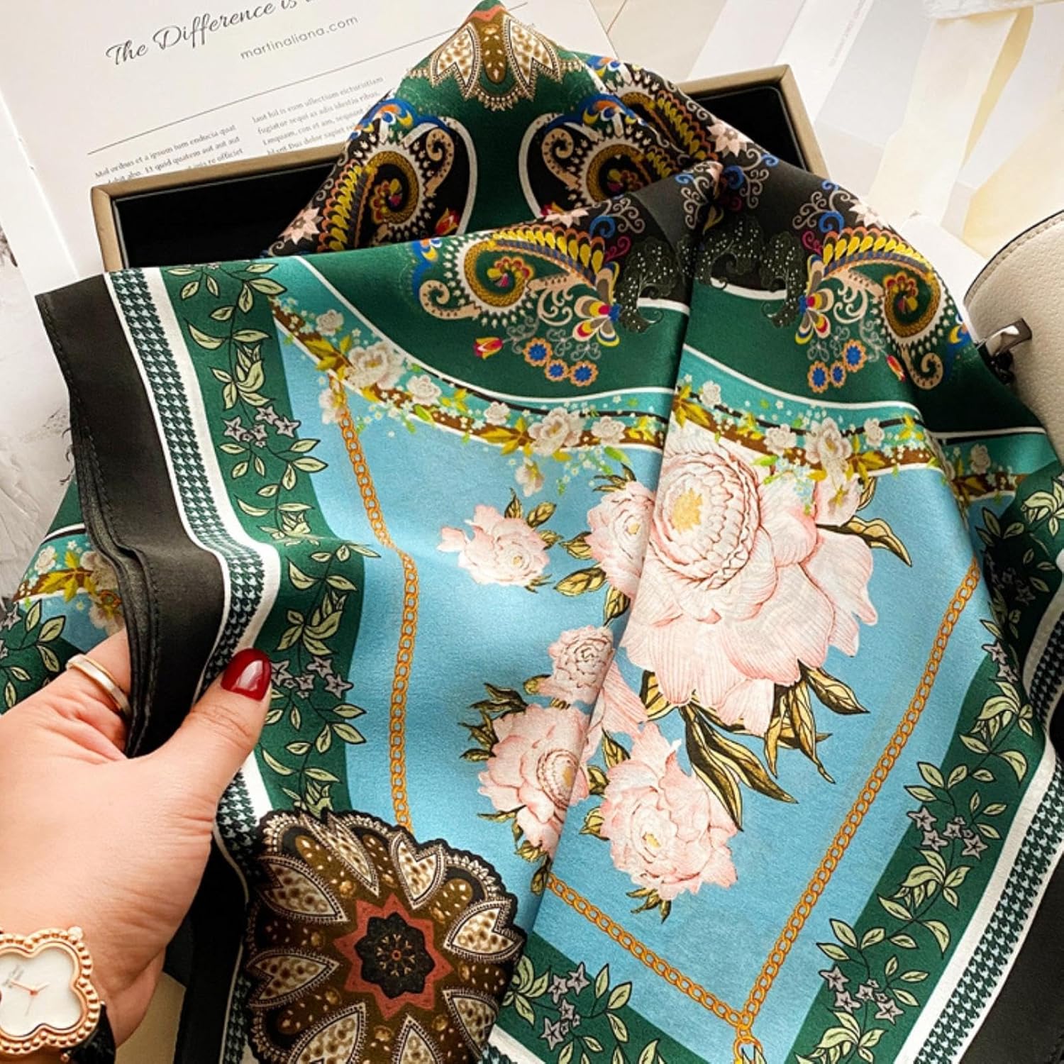 PoeticEHome 100% Pure Mulberry Silk Square Scarf 27"x27" Women Neckerchief Headscarf Gift Packed - Image 5