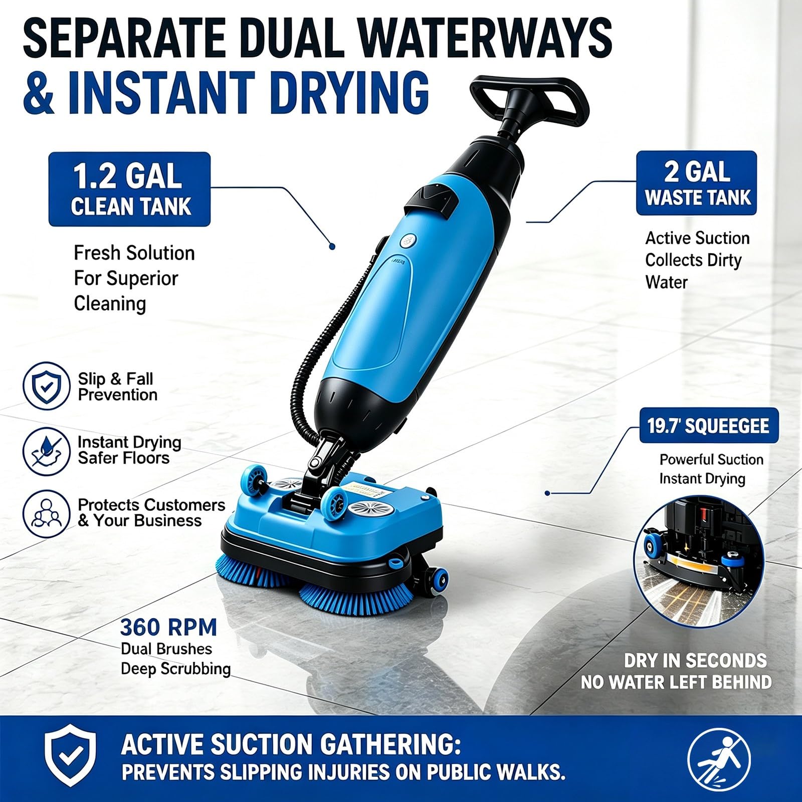 Lavadora de Pisos Profesional 50cm, Sin Cable, Litio | Lavadora de pisos 50cm, batería de litio intercambiable, perfecta para limpiar azulejos y vinilo(1 battery)