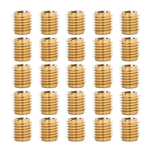 E-Z LOK 400-4 Threaded Insert, Brass, Knife Thread, 1/4"-20 Internal Threads, 0.500" Length (Pack of 25)