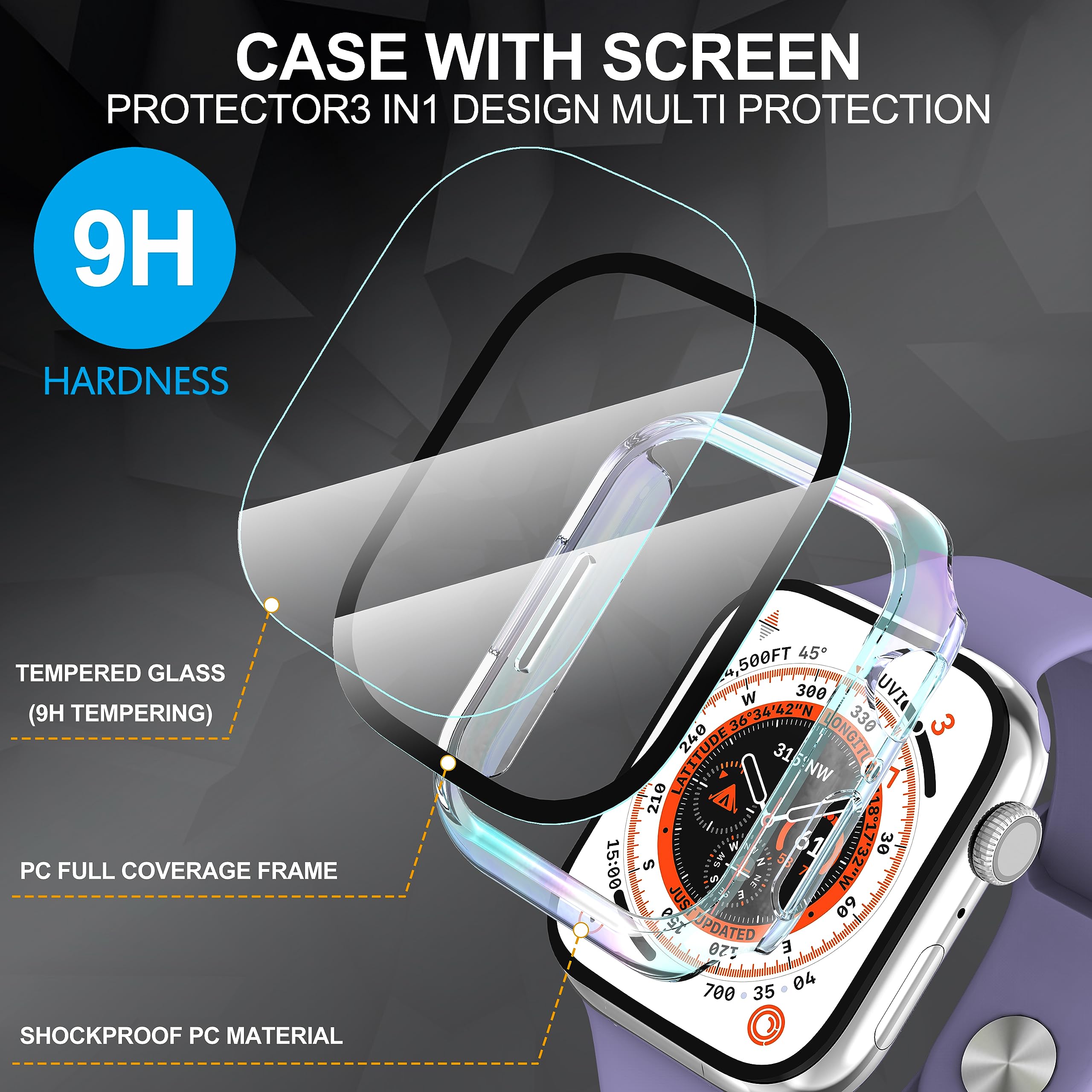 Diruite 2 Pezzi Cover per Apple Watch Series 9/8/7 41mm Vetro Temperato Pellicola Protettiva,PC Rigido Case Protettiva Ultrasottil Custodia,Multicolour,41mm