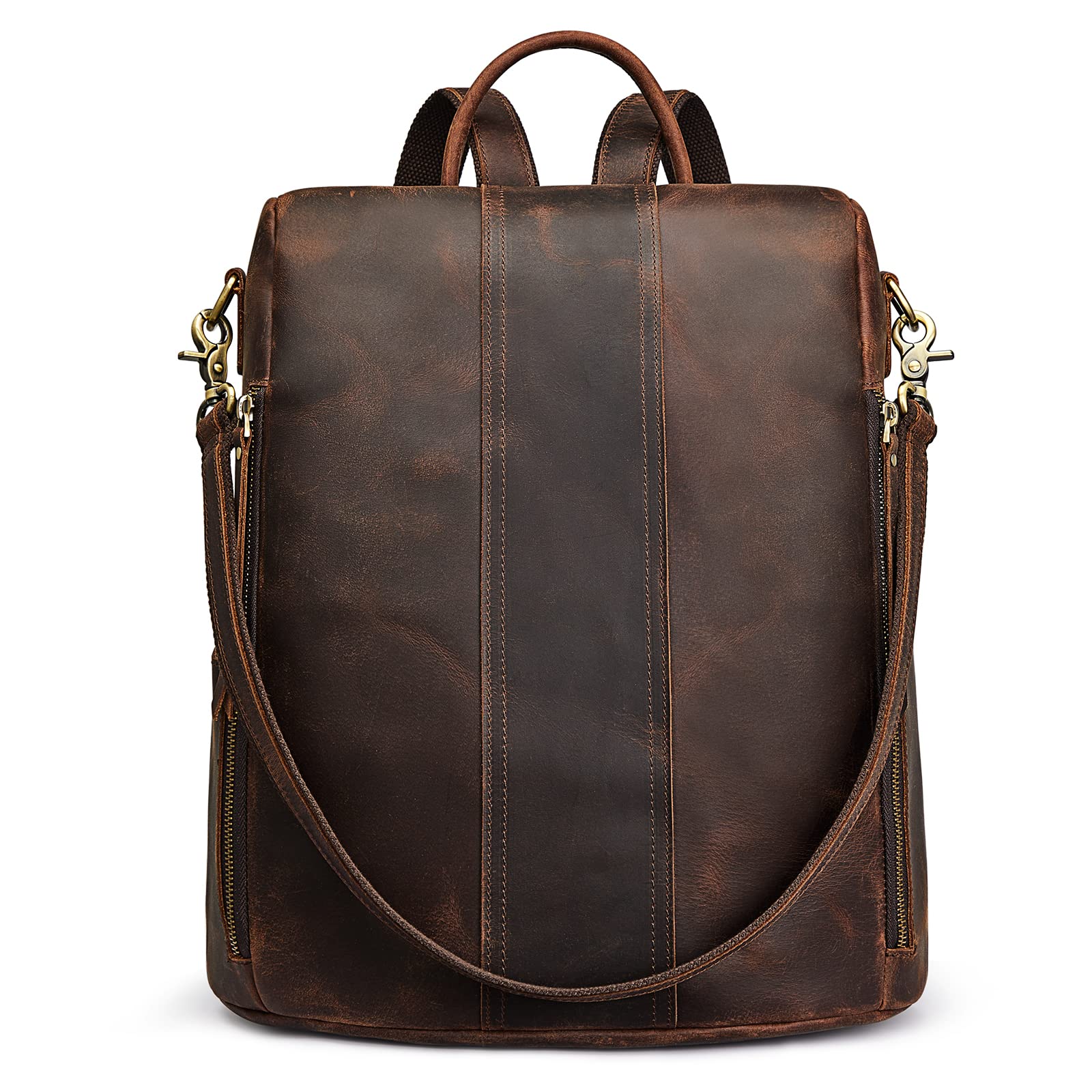 S-ZONEWomen Vintage Crazy Horse Leather Backpack Antitheft Rucksack Ladies Shoulder Bag Medium