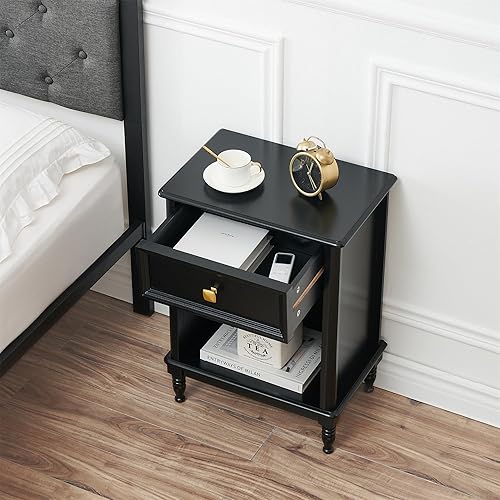 Miniatura 4 de GAOMON Juego de 2 mesitas de noche, mesa auxiliar para dormitorio, oficina, guardería, sala de estar, mesa auxiliar de madera con cajón de