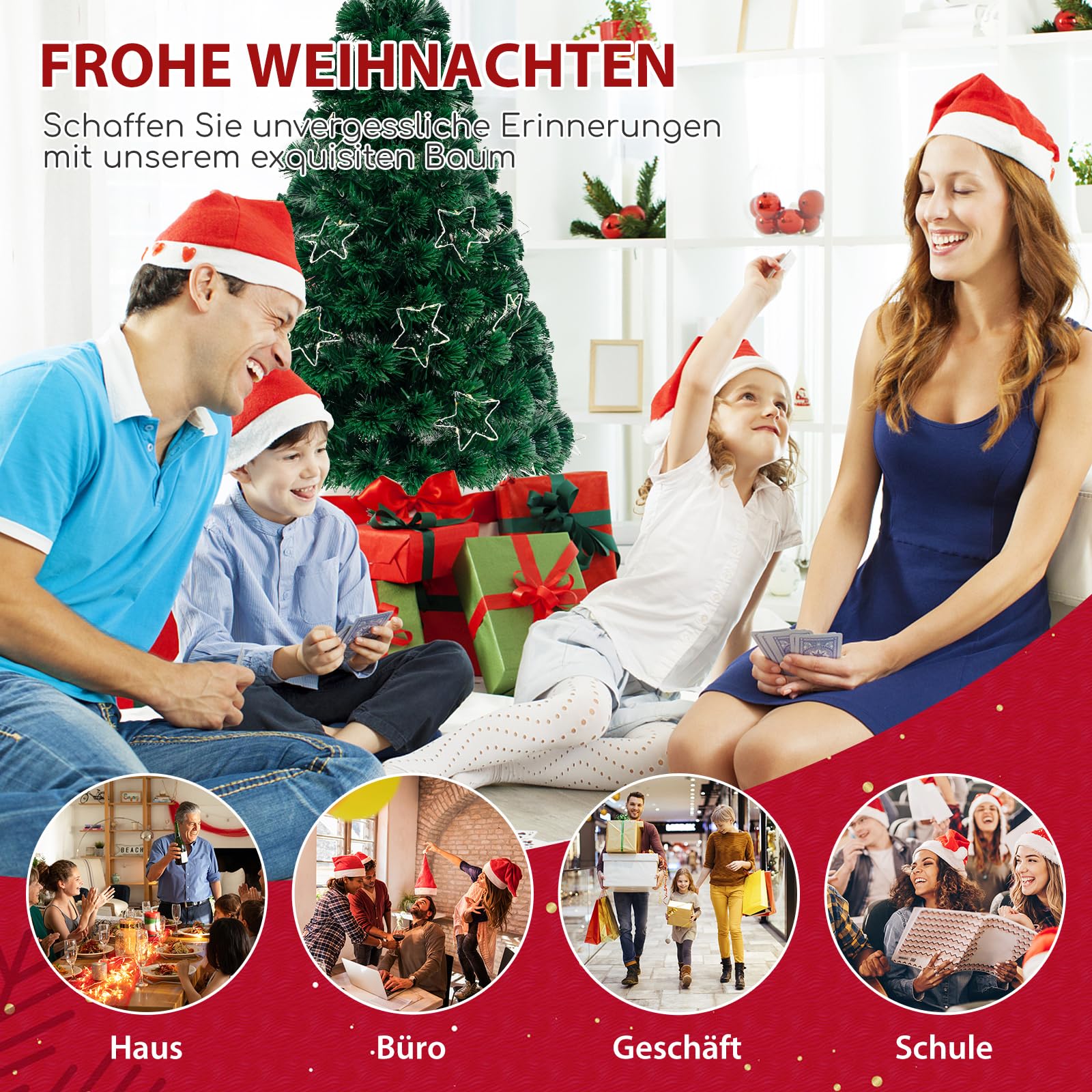COSTWAY Künstlicher Weihnachtsbaum mit Beleuchtung, 180 cm Tannenbaum aus Glasfaser mit 36 warmweißen LED-Lichtern & 230 Zweigspitzen, Christbaum Kunstbaum beleuchtet mit Sternspitze für Zuhause Büro