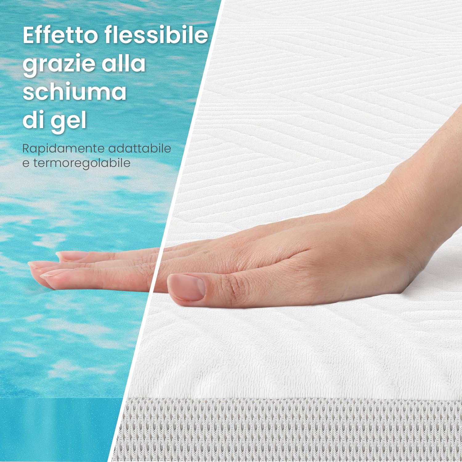 ELONEO Gel Topper 100x190cm, coprimaterasso in schiuma memory gel alta 8 cm, rivestimento in rete 3D traspirante, comodo coprimaterasso per letto e letto boxspring, incl. passanti angolari