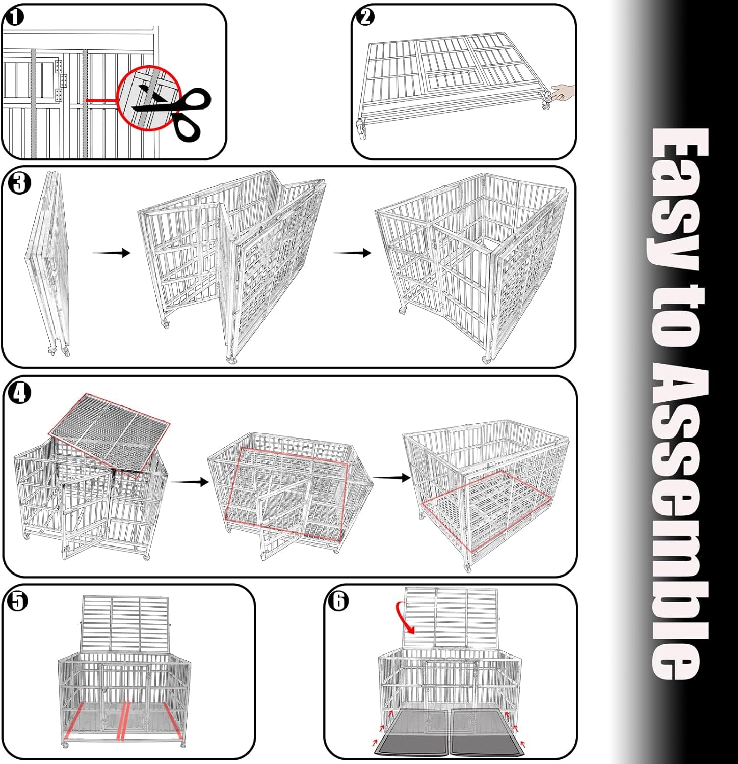 Confote 37/47 Inch Heavy Duty Dog Crate Metal Cage Kennel, High Anxiety Pet Cage with Lockable Wheels & Double Doors for Small Medium Large Dogs (SS-42)