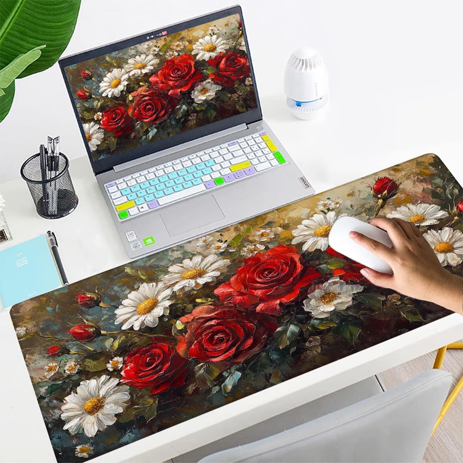 Gamingowa podkładka pod mysz XXL, 1200 x 600 mm, róża, podkładka na biurko, z antypoślizgową gumową podstawą, szyte krawędzie, poprawia prędkość, precyzja, akcesoria gamingowe X1-380