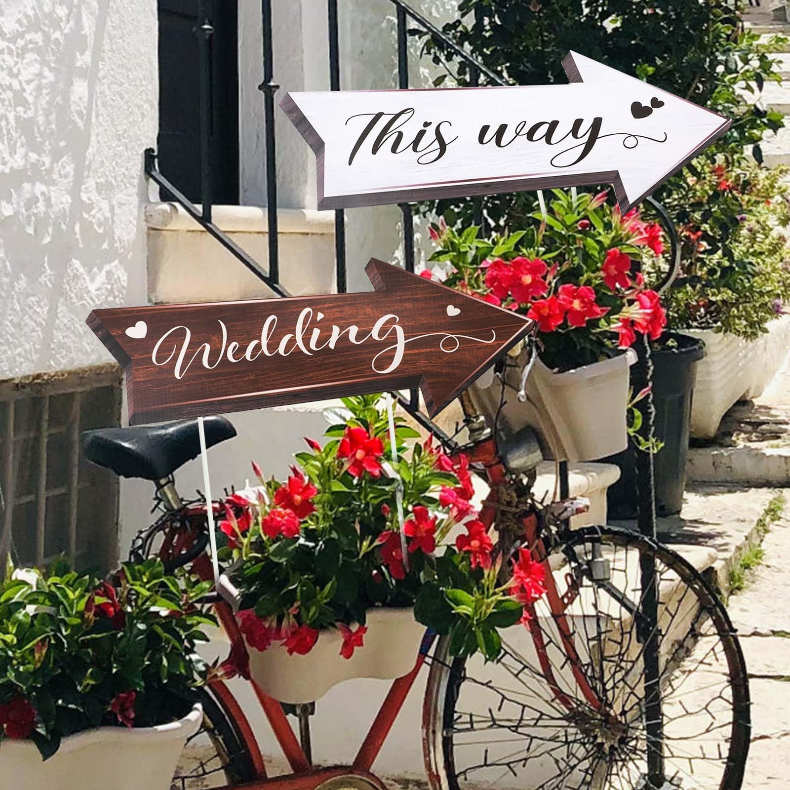 4pcs Panneau Directionnel Mariage, Panneaux Routiers Directionnels de Mariage Panneaux Fléchés avec Piquets Panneau Mariage Panneau de Bienvenue Mariage pour Réception Extérieur