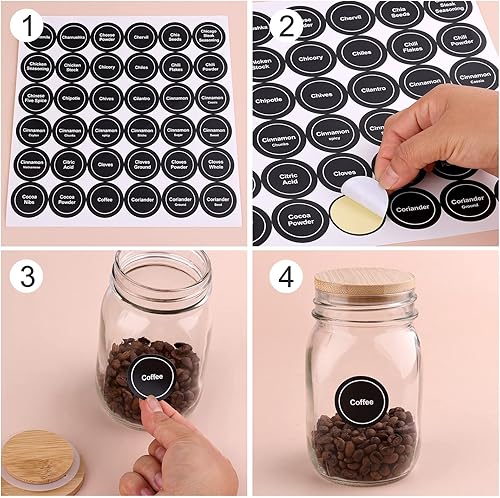 Miniatura 4 de Savita Paquete de 432 etiquetas redondas preimpresas para tarros de especias de 1.4 pulgadas para condimentos para estante de especias (negro)