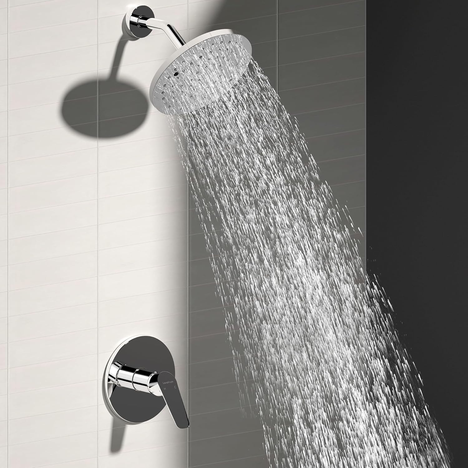 Premium Chrome Shower Head And Faucet Set Single Spray Wall Mount 8 Inch Rain Fall Round Shower Faucet with Rough-in Valve and Trim Kit for Bathroom