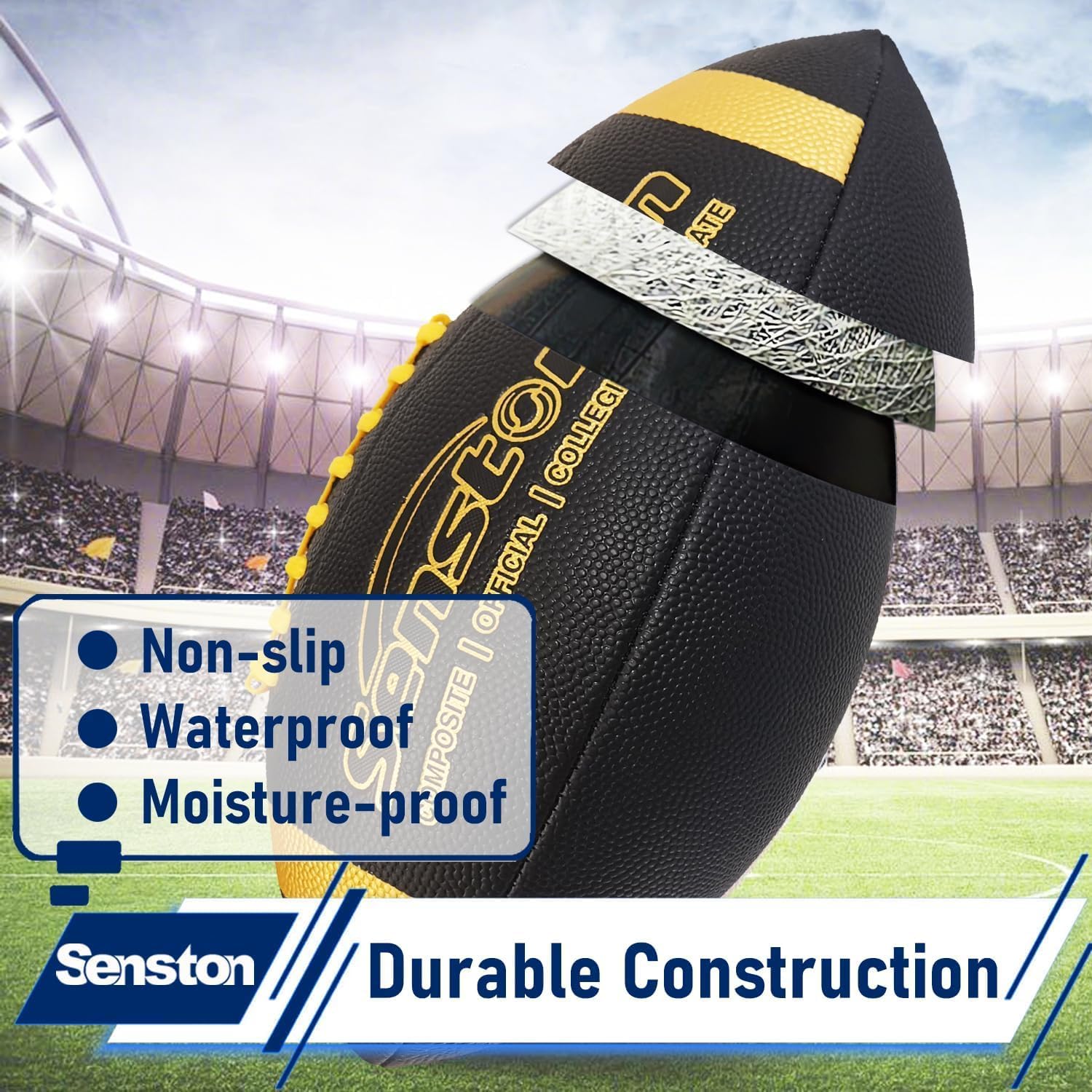 Senston Ballon Football Américain Cuir Composite Taille 9 Avec Pompe - Toucher Doux Et Durable