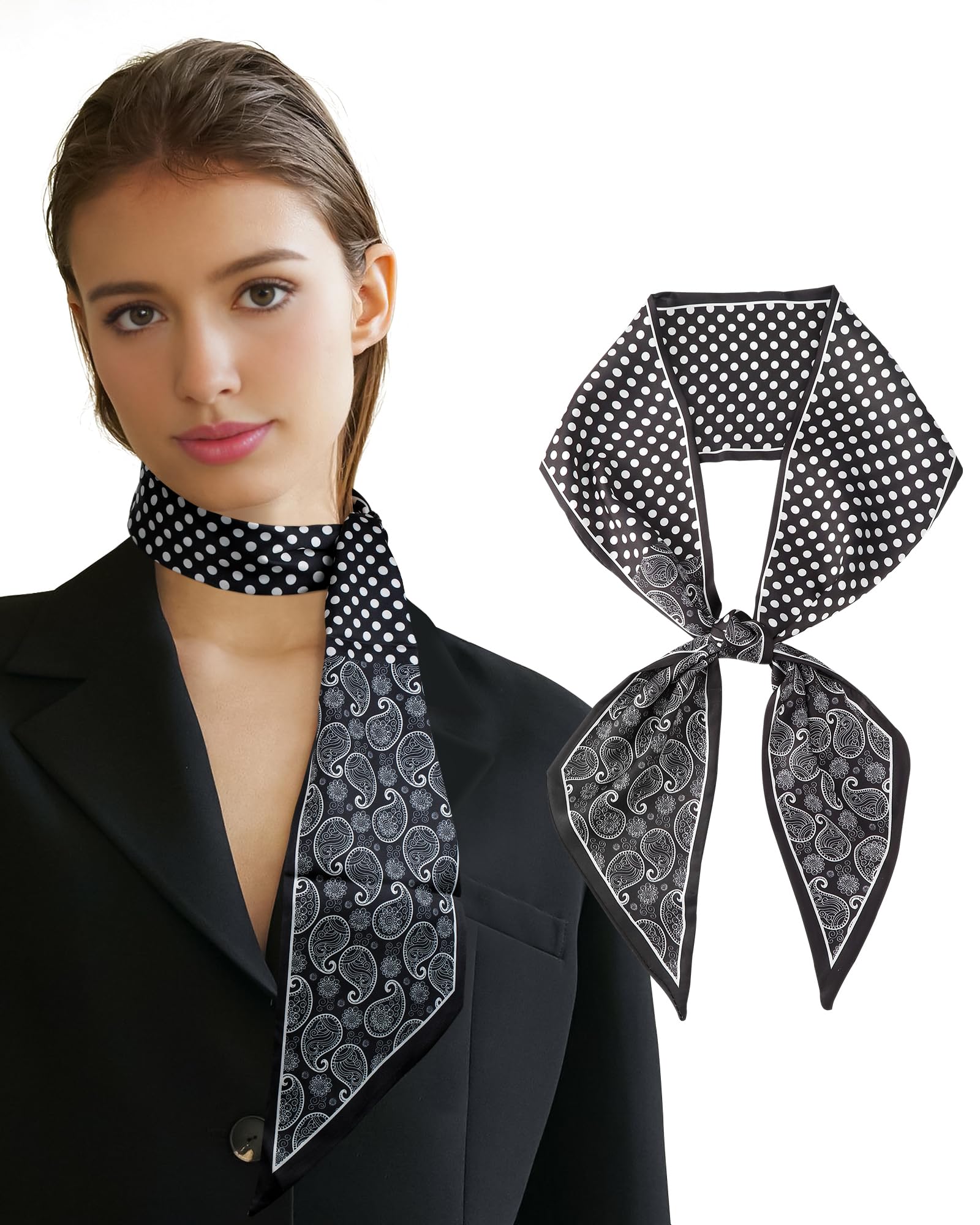 AWAYTR - Bufanda Larga De Seda Para Mujer, Bufanda De Satén Para El Cuello, Bufanda, Diadema, Bufanda, Borde, Bufanda Para La Cabeza, Anacardos Negros, 57 Inches