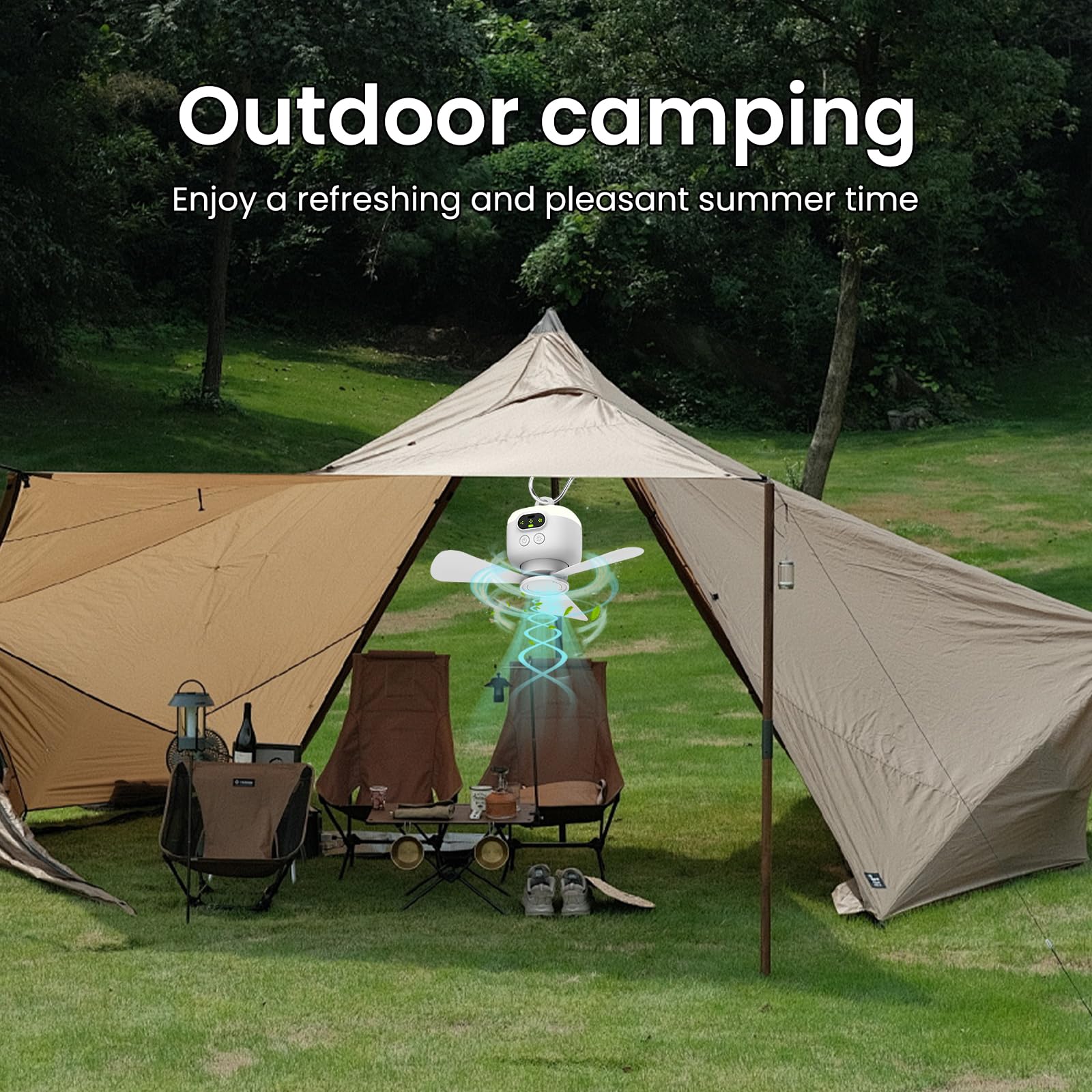 EagerMinds Lampe LED avec Ventilateur de Camping Rechargeable USB - 3 Vitesses - Pour la Pêche, la Randonnée, l'Extérieur