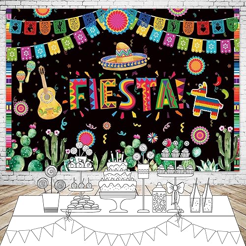 Miniatura 3 de Msocio Telón de poliéster duradero de 7 x 5 pies telón de fondo de fiesta mexicana carnaval banderas coloridas fondo de cactus floral fotografía