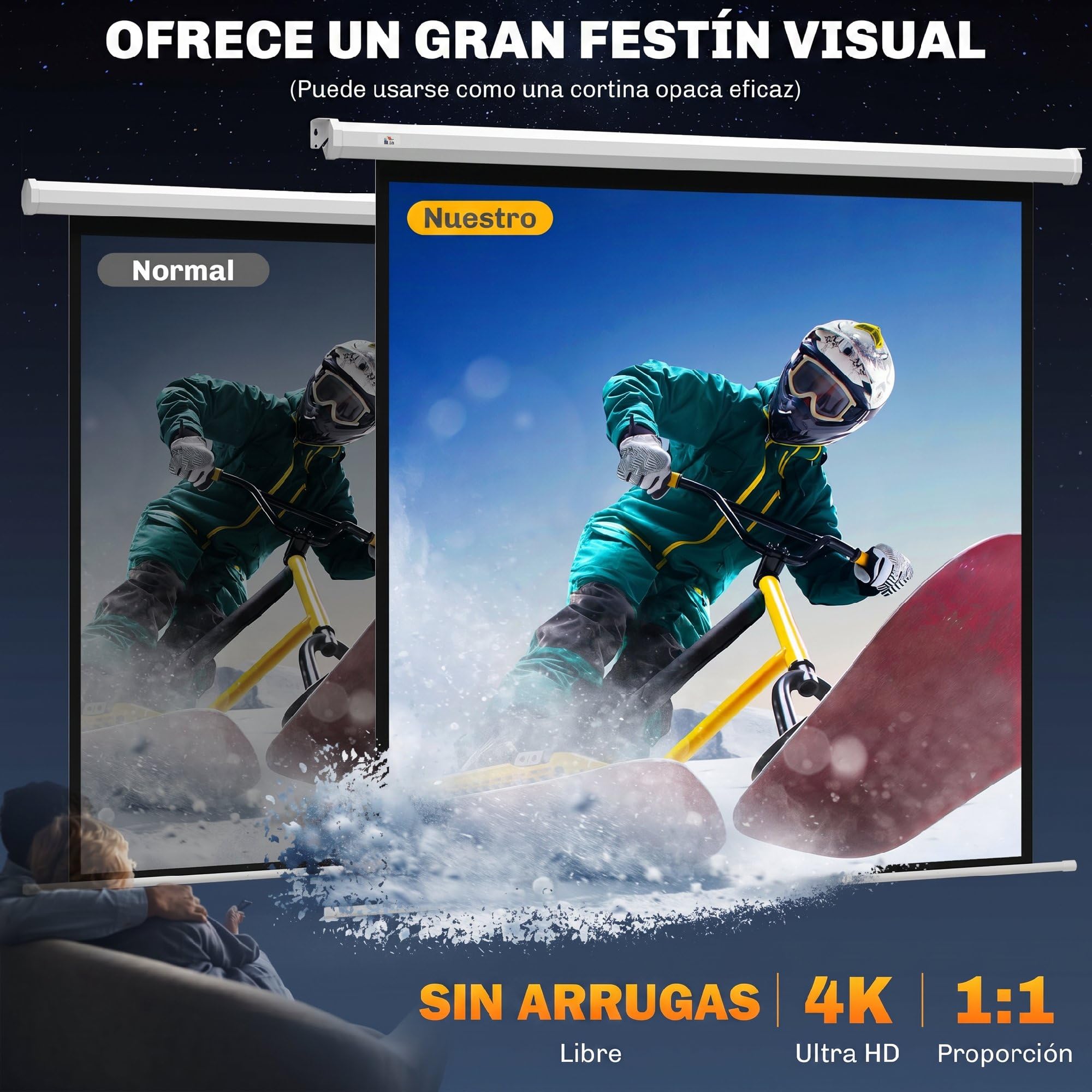 HOMCOM Pantalla de Proyector Eléctrica 85 Pulgadas Formato 1:1 Blanco | Pantalla de Proyección con Control Remoto, HD 4K, para Interior y Exterior, Eventos Deportivos, Cine en Casa, Oficina