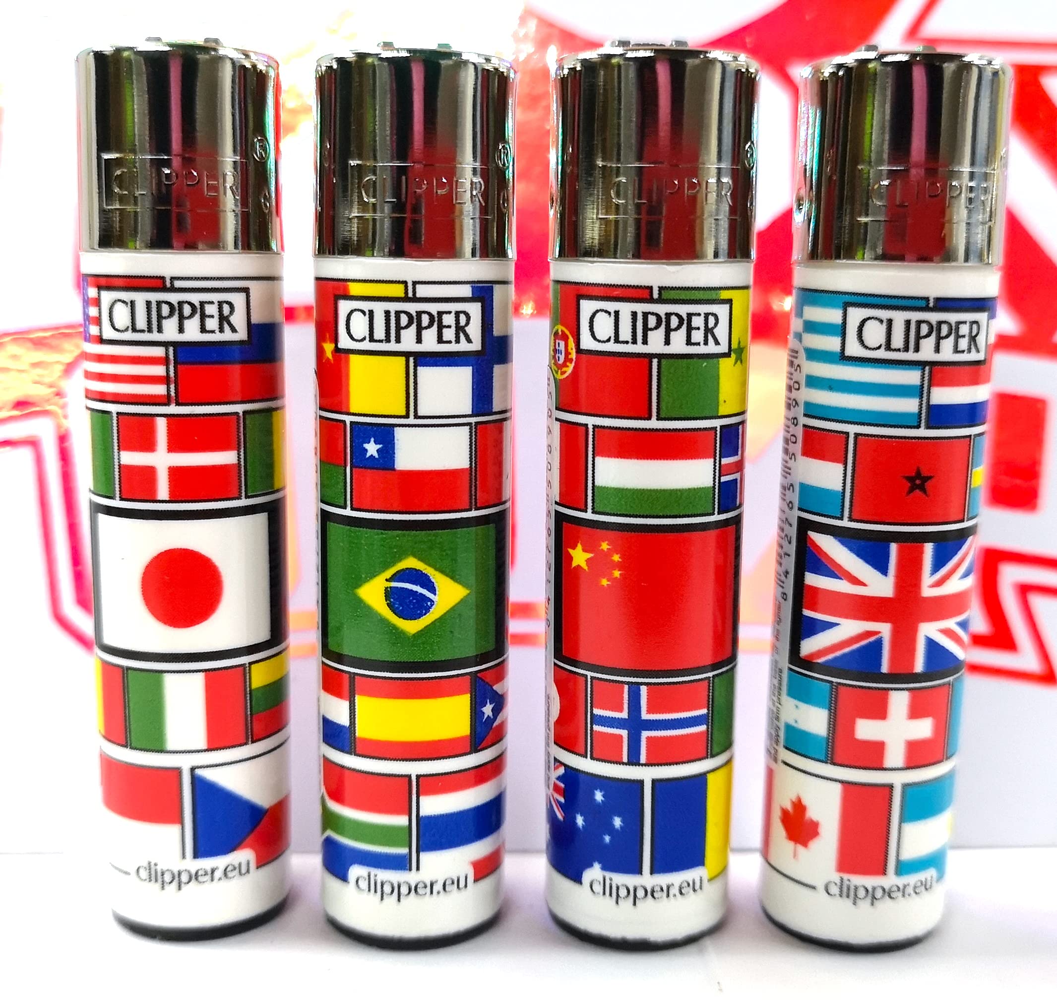 4 x Clipper Lighters Set, Assorted Designs, Gas Lighter Refillable You get all 4 NEW, GIFT SET (WORLD TOUR 2 1)