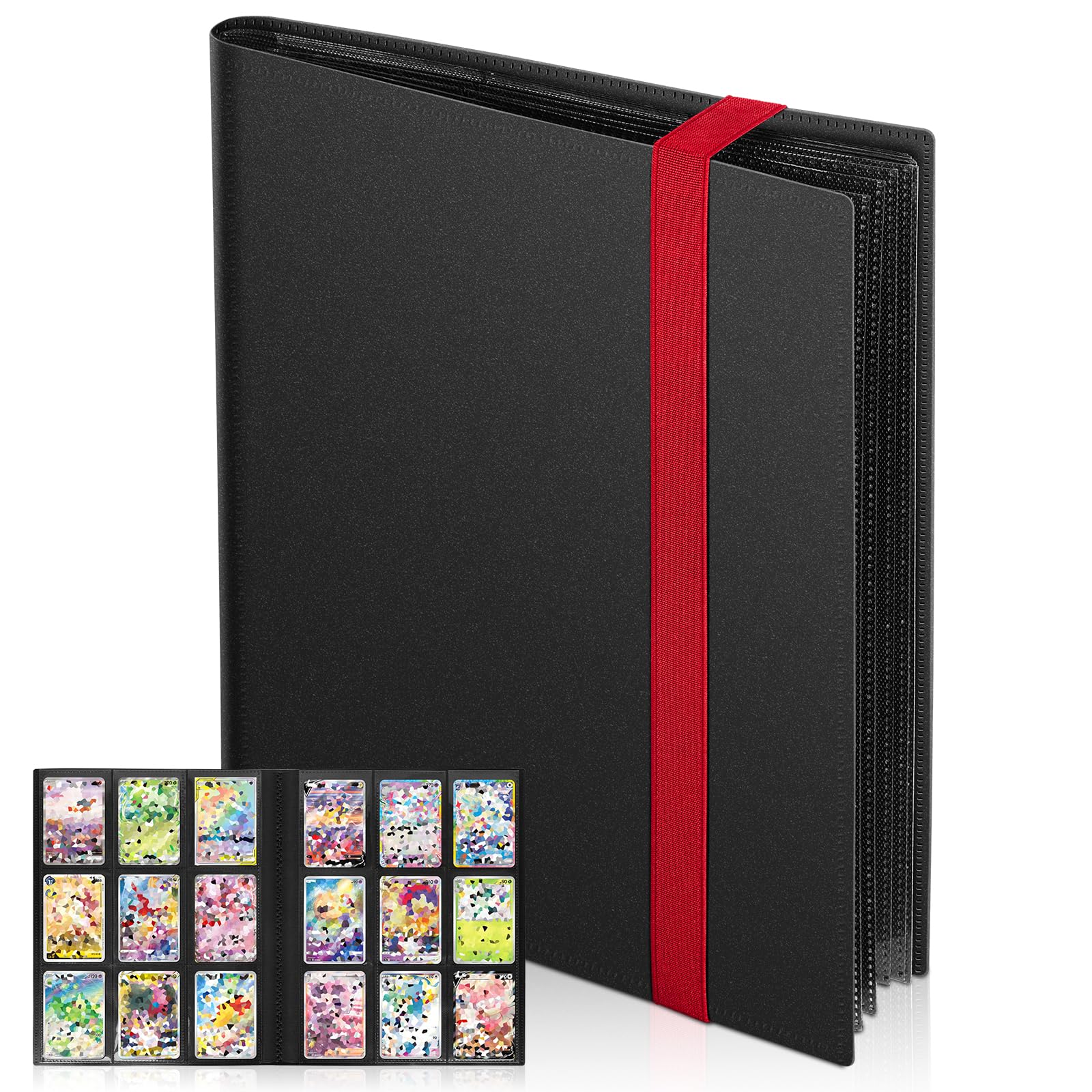 Euqvunn Raccoglitore Carte, 24 Fogli 432 Tasche Album Carte Collezionabili, Binder Cartes a Caricamento Laterale, Album Porta Cartes a Doppia Facciata, Card Binder per TCG,Sports Cards(rosso)
