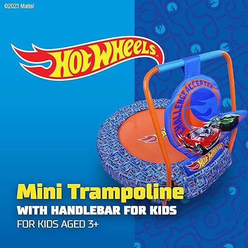 Miniatura 2 de Hot Wheels - Mini trampolín para niños pequeños con asa, cuenta con ruedas calientes de carreras