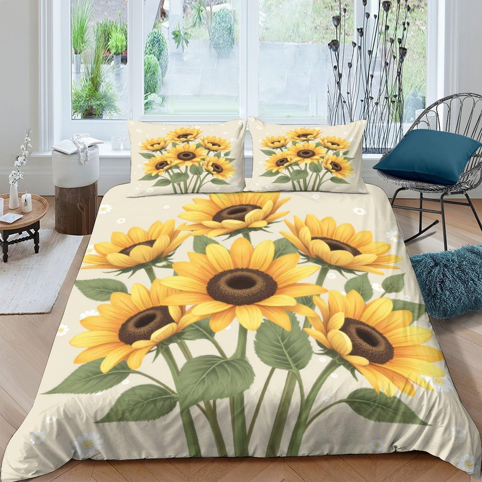 Ctjqhvkz Style-9 3D Printed Sunflower Bloom Fitted Sheet Microfiber Soft Yellow Floral Bed Cover For Bedroom Dorm Mattress Protection Decor Single（135X200cm）