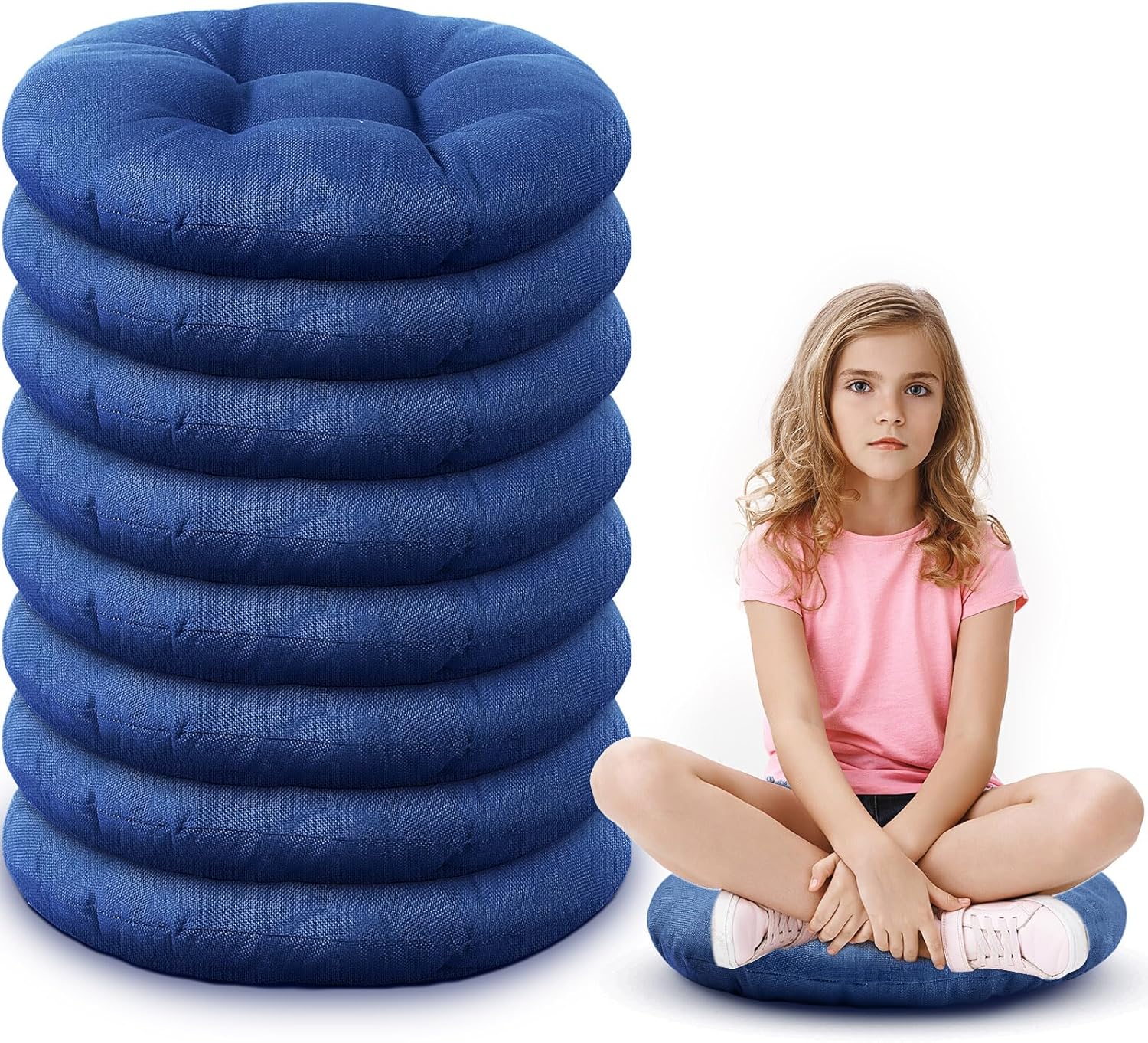 Fumete 8 Pcs 16 Inch Round Floor Cushions for Kids and Toddlers, Flexible Seating Classroom Furniture Floor Pillow for Home, Daycare, Preschool, Yoga and Meditation (Jewelry Blue) Jewelry Blue 8