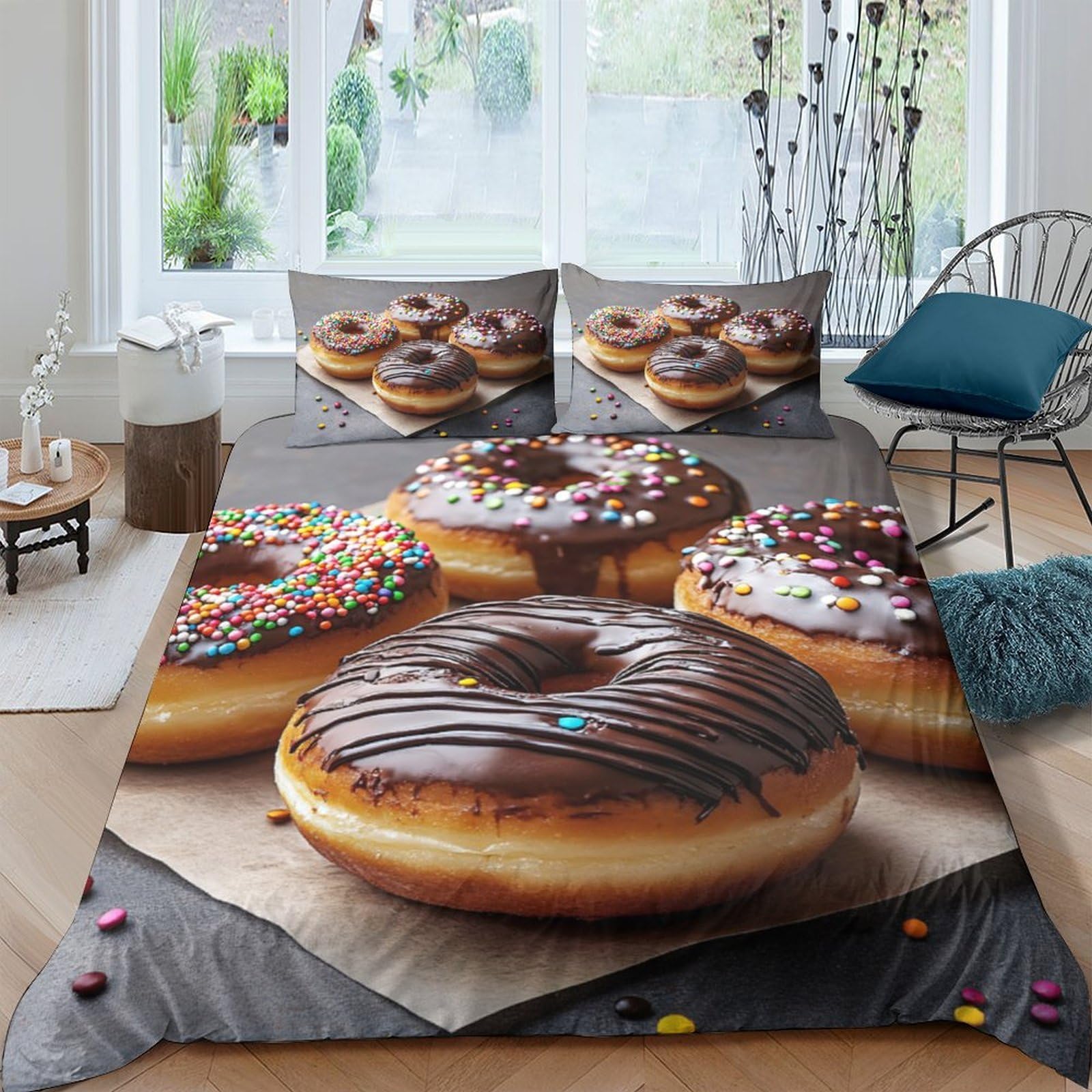 Ctjqhvkz Style-6 3D Printed Chocolate Donut Fitted Sheet Microfiber Soft Sprinkle Bed Cover For Bedroom Guest Room Mattress Protection Decor Single（135X200cm）