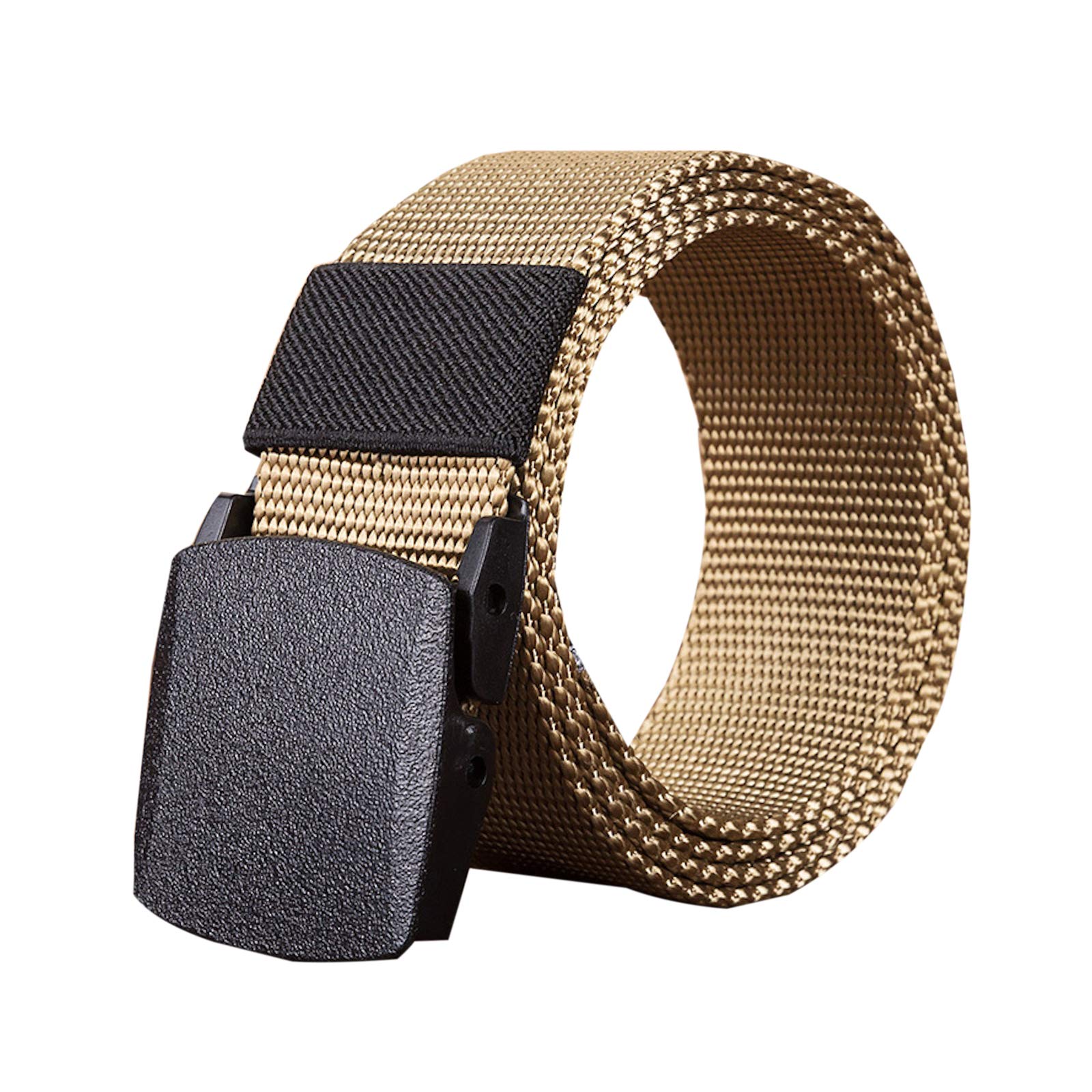 Elonglin Nylon Belt, Canvas Military Tactical Belt Unisex Men Women 1.5'' Wide with Plastic Buckle Khaki-120cm