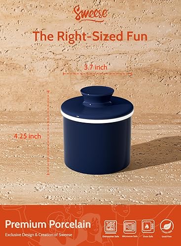Miniatura 2 de Sweese Mantequillera francesa con tapa  Mantequilla para encimera con línea de agua para mantequilla untable  No más mantequilla dura  Azul marino
