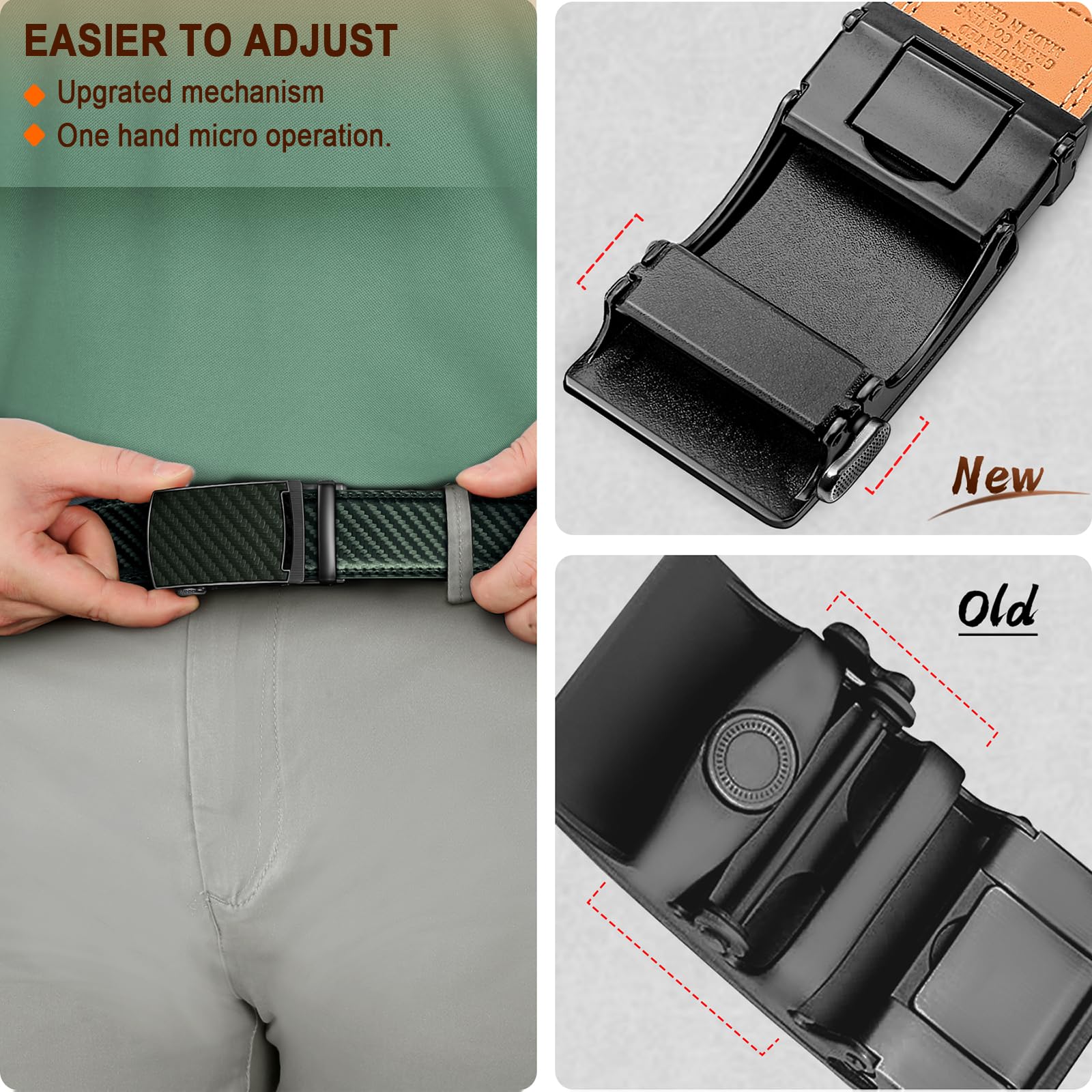 KEMISANT Cintura Uomo, Cintura Pelle con Chiusura Automatica a Cricchetto per Tailleur,Larghezza 35 mm,Taglia Regolata