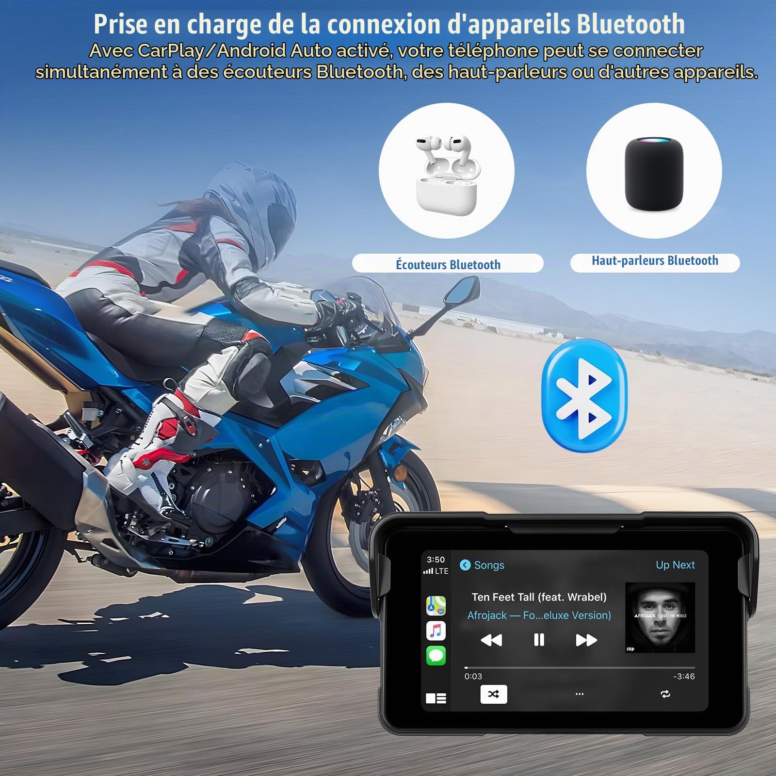 SIXWIN 5 Pouces Écran Carplay pour Moto avec Carplay sans Fil Android Auto, écran Tactile HD étanche, appareils de Navigation pour Moto, Bluetooth