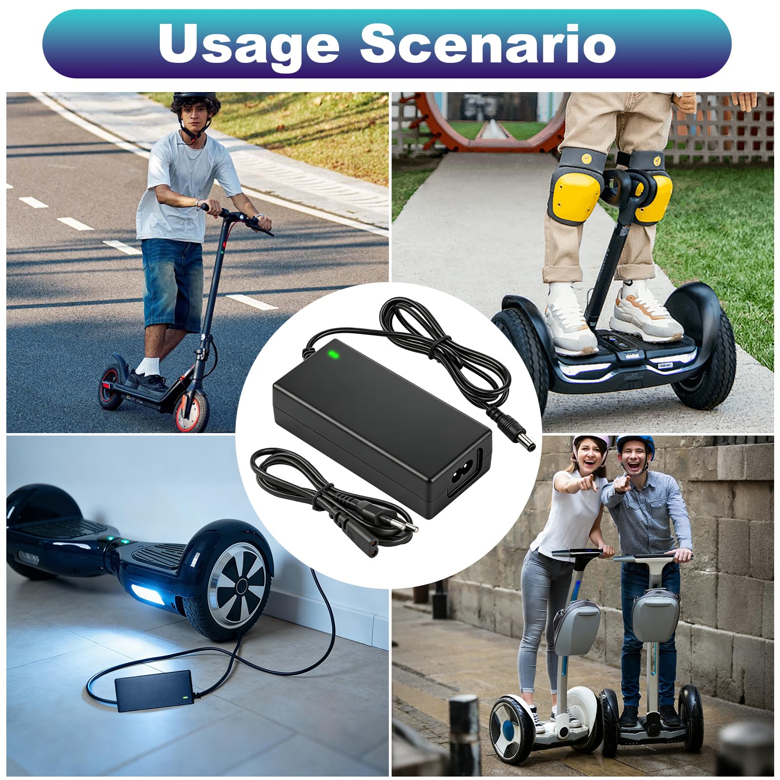 Cargador Patinete Electrico Universal 42V 2A para Hoverboard Scooter Adaptador Corriente 6 Conectores M365 Bicicleta Electrica