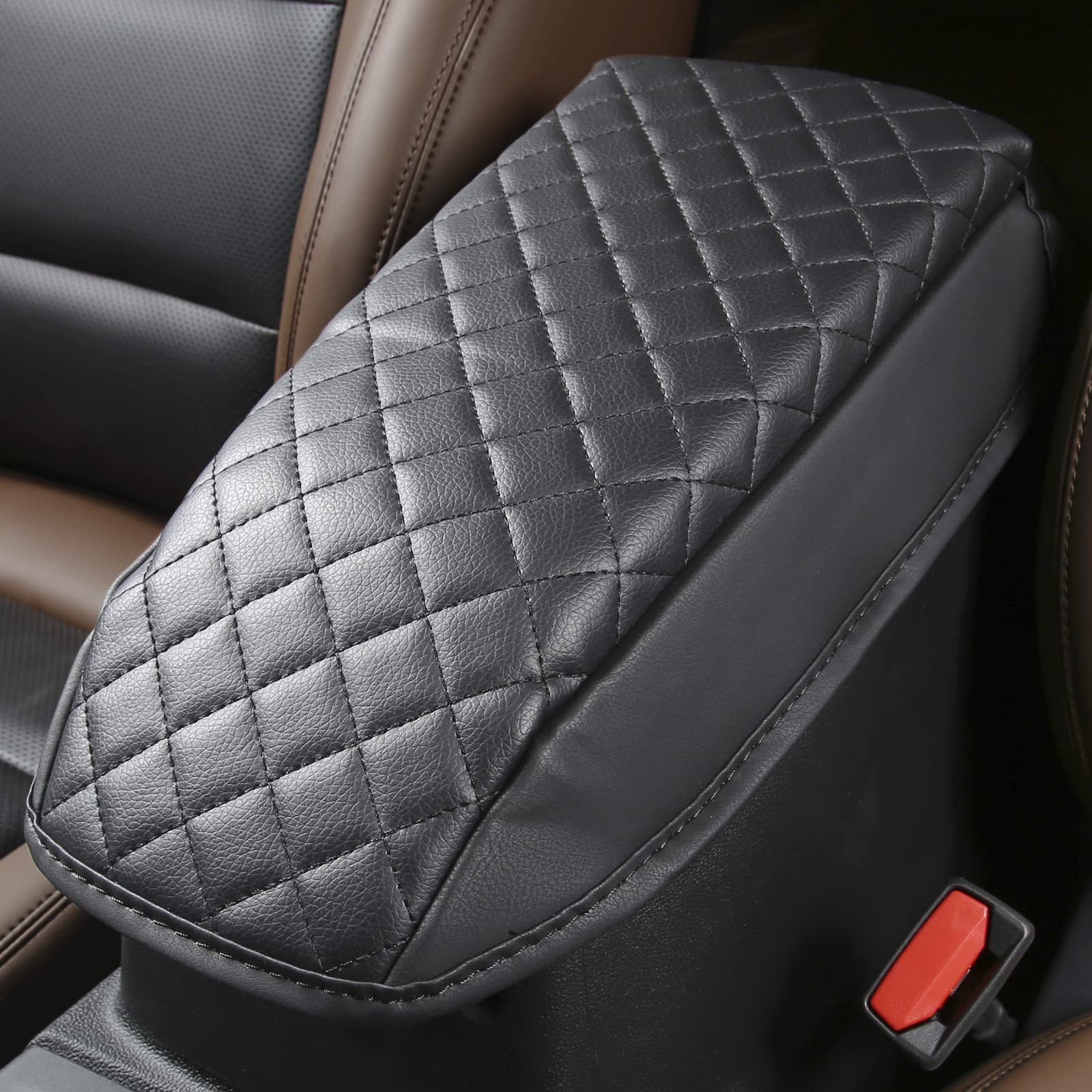 ROFITDS Auto Center Console Cover Pad for 2021 2022 Bronco Sport Armrest Cushion Scratch Resistant, Faux Leather Center Console Protector Black Waterproof Car Armrest Seat Box Cover