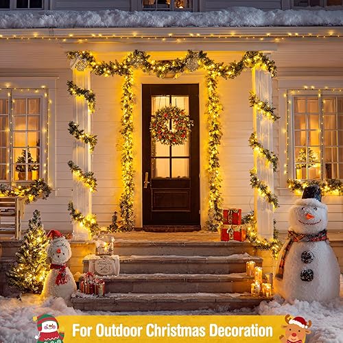Miniatura 8 de JMEXSUSS 400 luces LED de Navidad blancas cálidas para exteriores, luces de árbol de Navidad de 132 pies con control remoto, 8 modos de luz interior