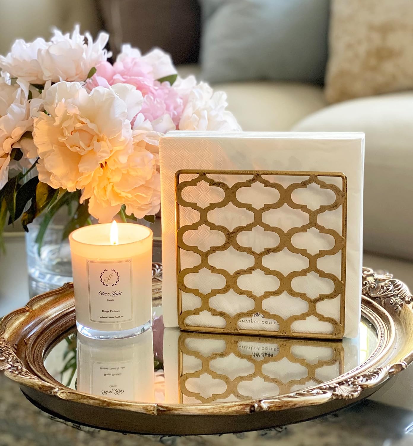 Flat Decorative Square Napkin Holder | Metal Caddy Organizer Serviette Holder Tissue Dispenser | Kitchen Restaurant Table Home Décor | Vintage Matte Gold