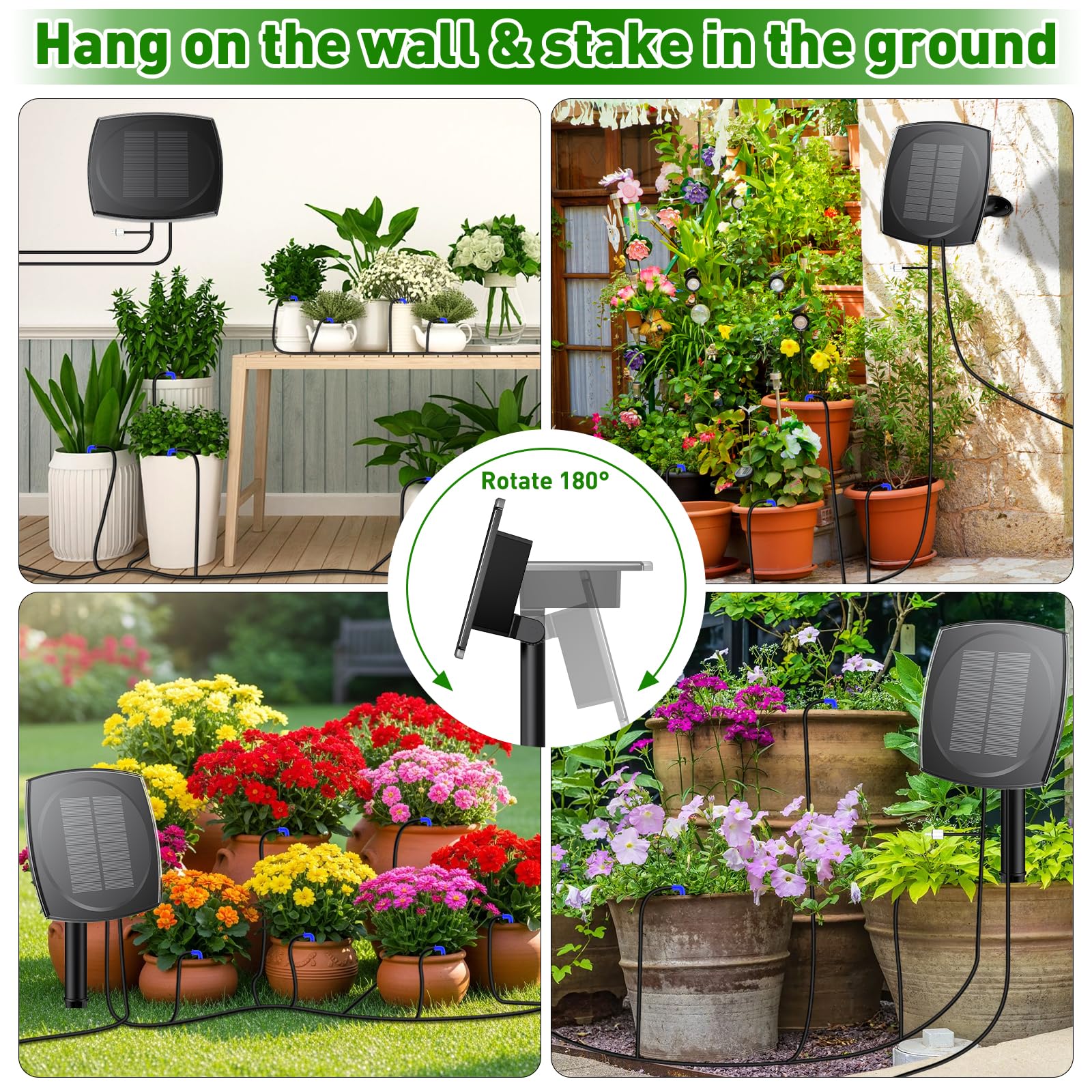 Onherm Arrosage Automatique Solaire, 12 Modes de Minuterie et Tuyau D’Irrigatio 15M, Arrosage Goutte a Goutte Solaire Système Kit pour Jardin, Balcon et Plantes en Extérieur
