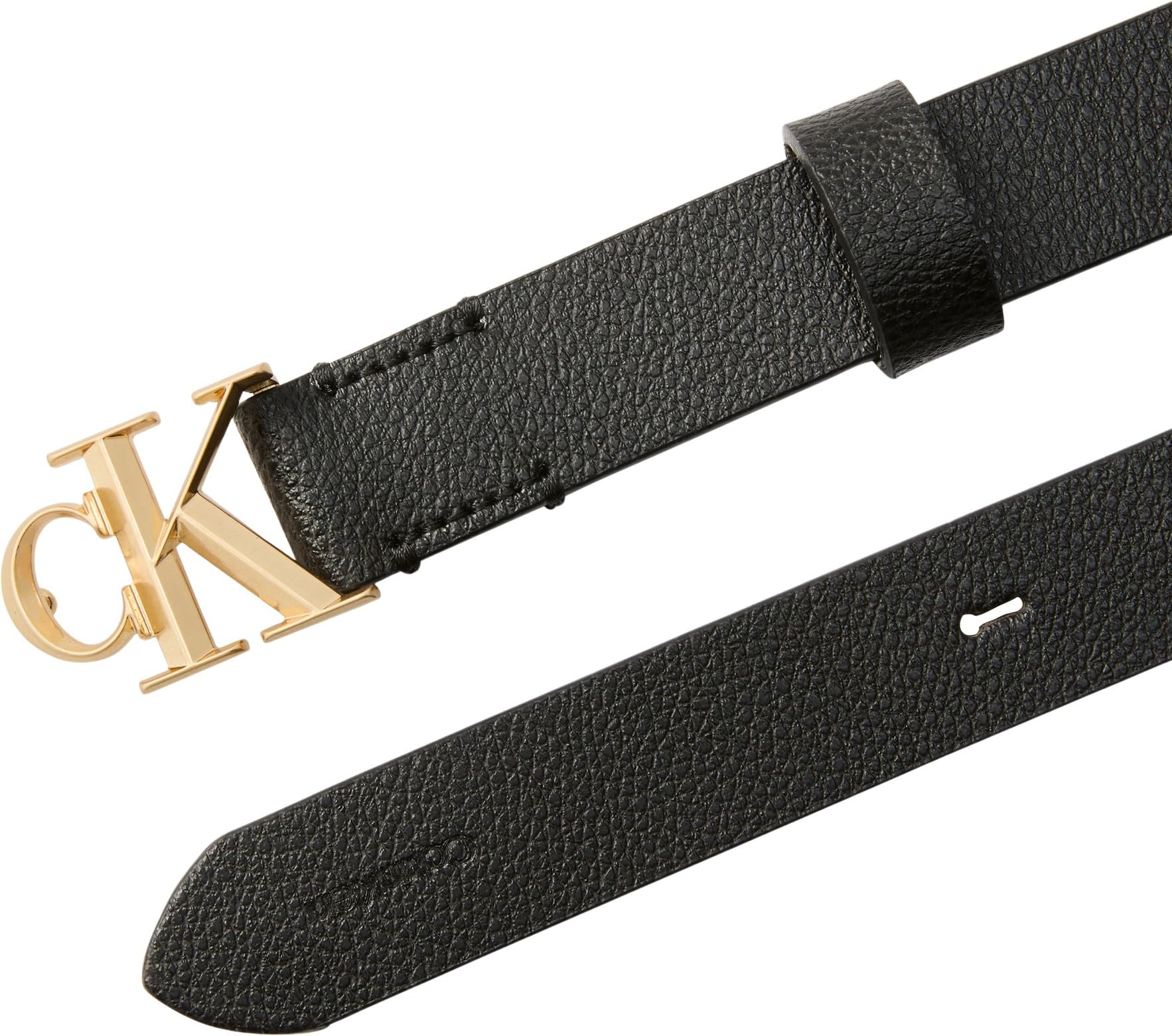 Calvin Klein Facted Ck Buckle 25Mm Pebble YIH - BLACK ANTIQUE LIGHT GOLD 75