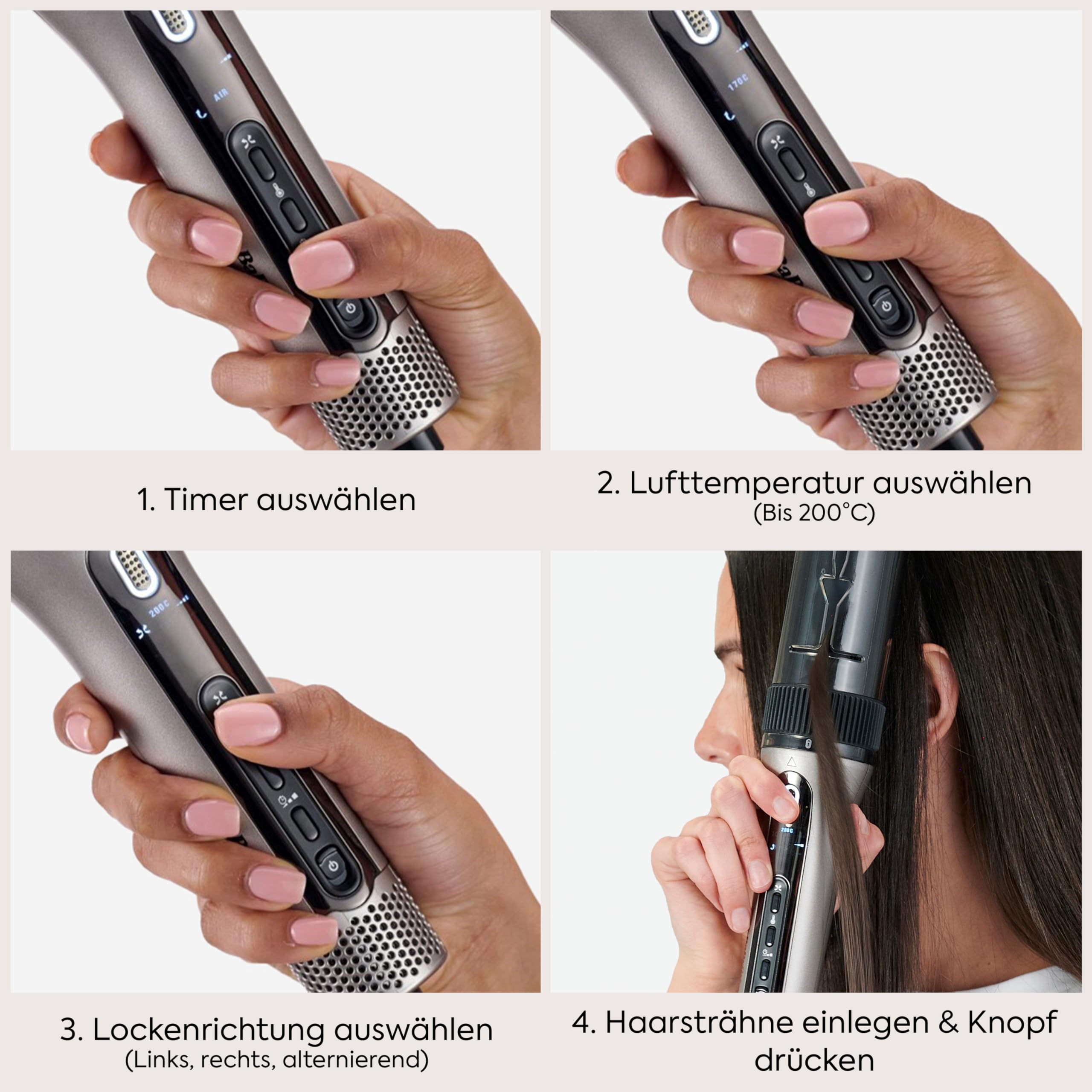 BaByliss Style Secret Air Automatisch Lockenstab – 25mm mit sanfter Wärme & Luftstrom, 48 Styling‑Kombinationen für definierte Locken, Beach Waves oder Föhn‑Look, für kurzes & langes Haar, C6686E