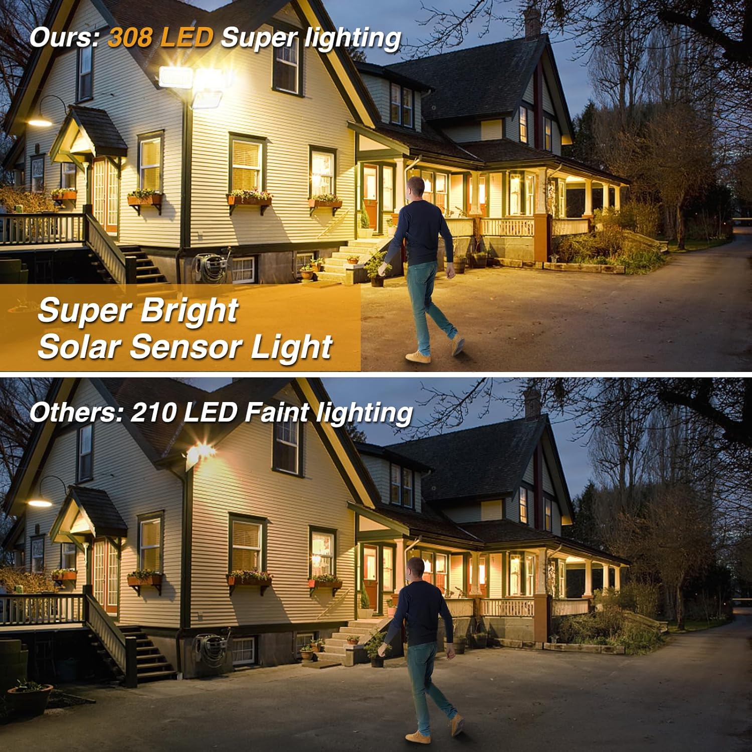 Solar Outdoor Lights, 308 LED Motion Sensor Outdoor Lights IP65 Waterproof, 4 Heads Solar Flood Wall Lights for Outside Garden Patio Yard,Black